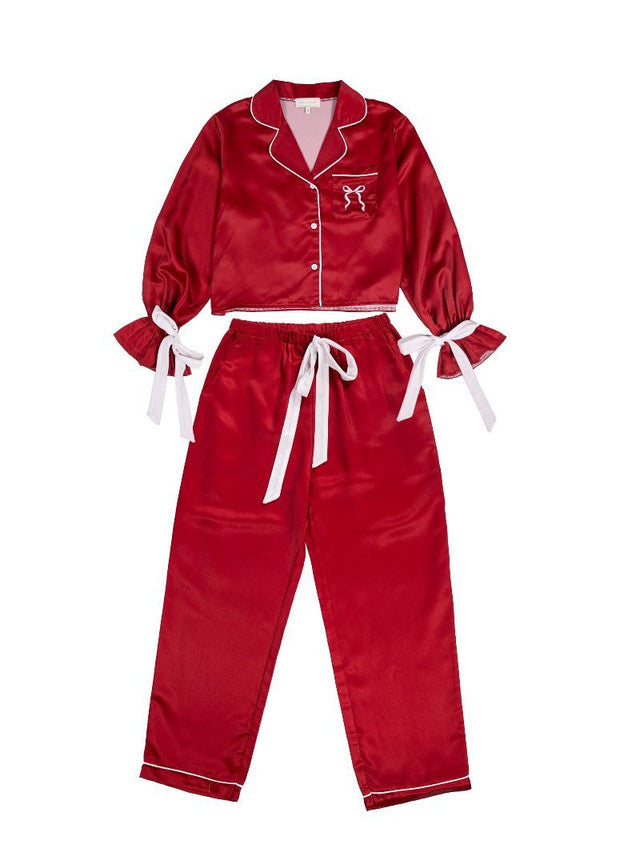 Red Satin Bow LS PJ Set
