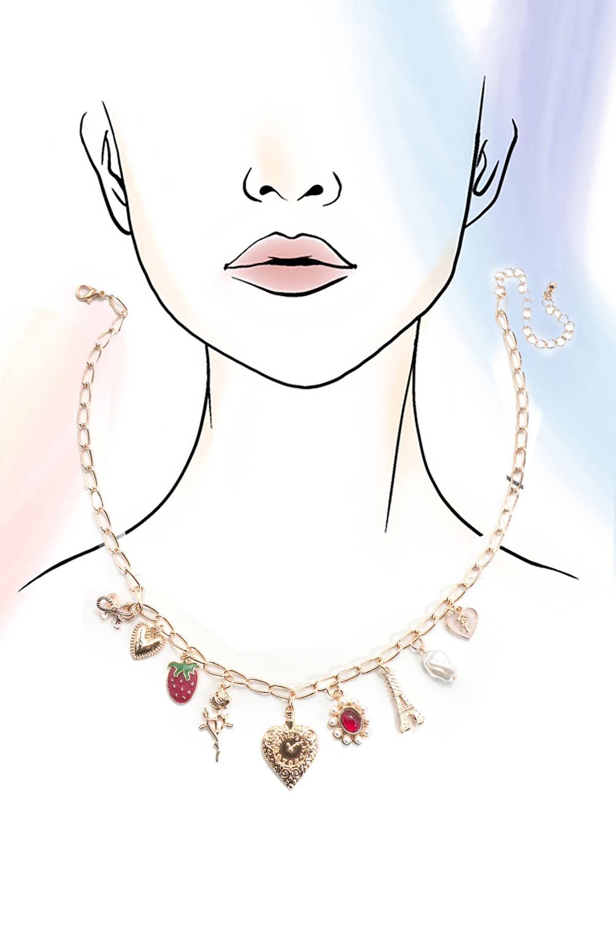 Eiffel Tower & Strawberry Necklace