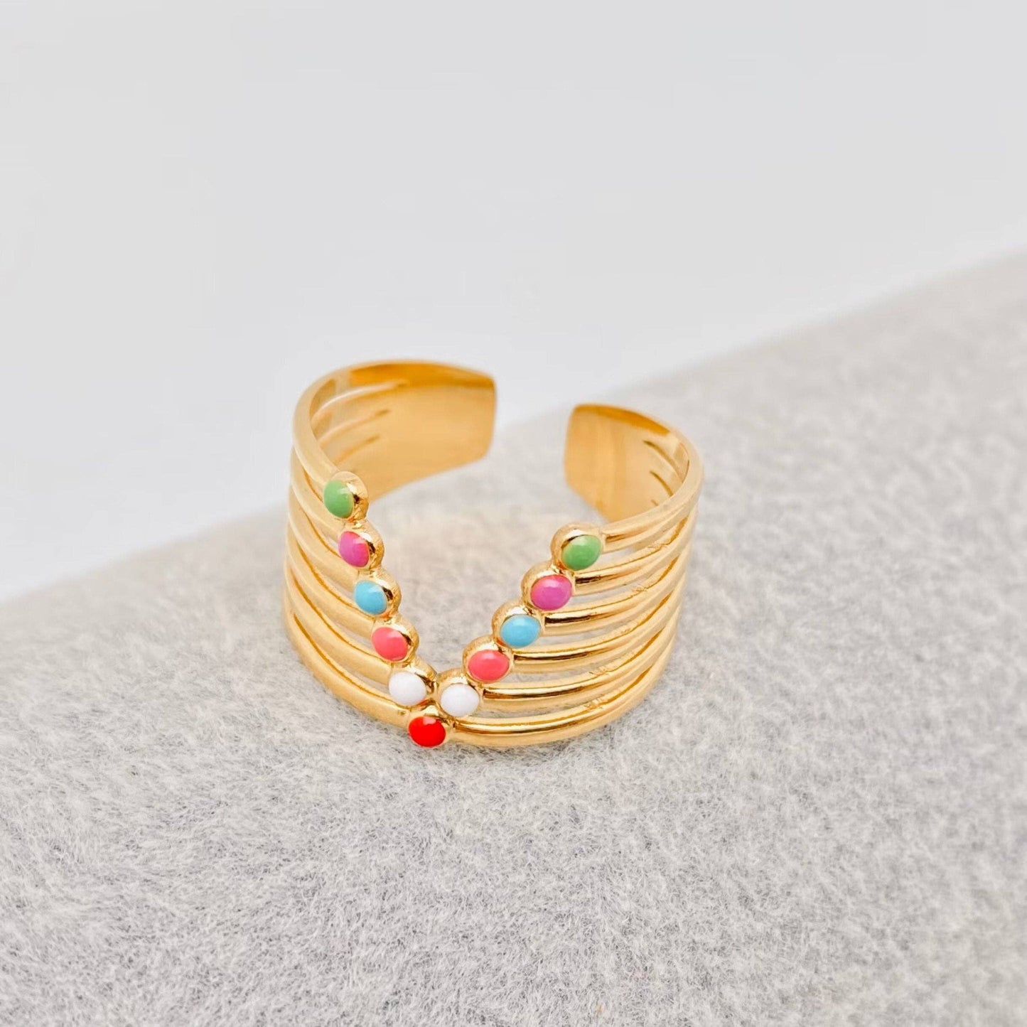 18K Gold Plated Colorful Basket Ring