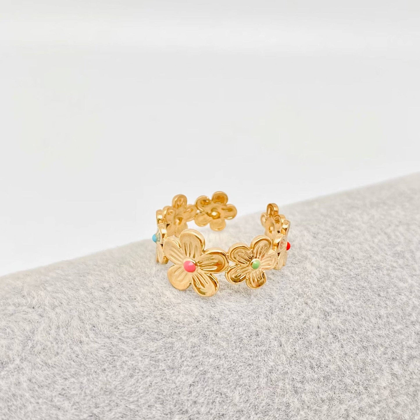18K Gold Plated Colorful Basket Ring