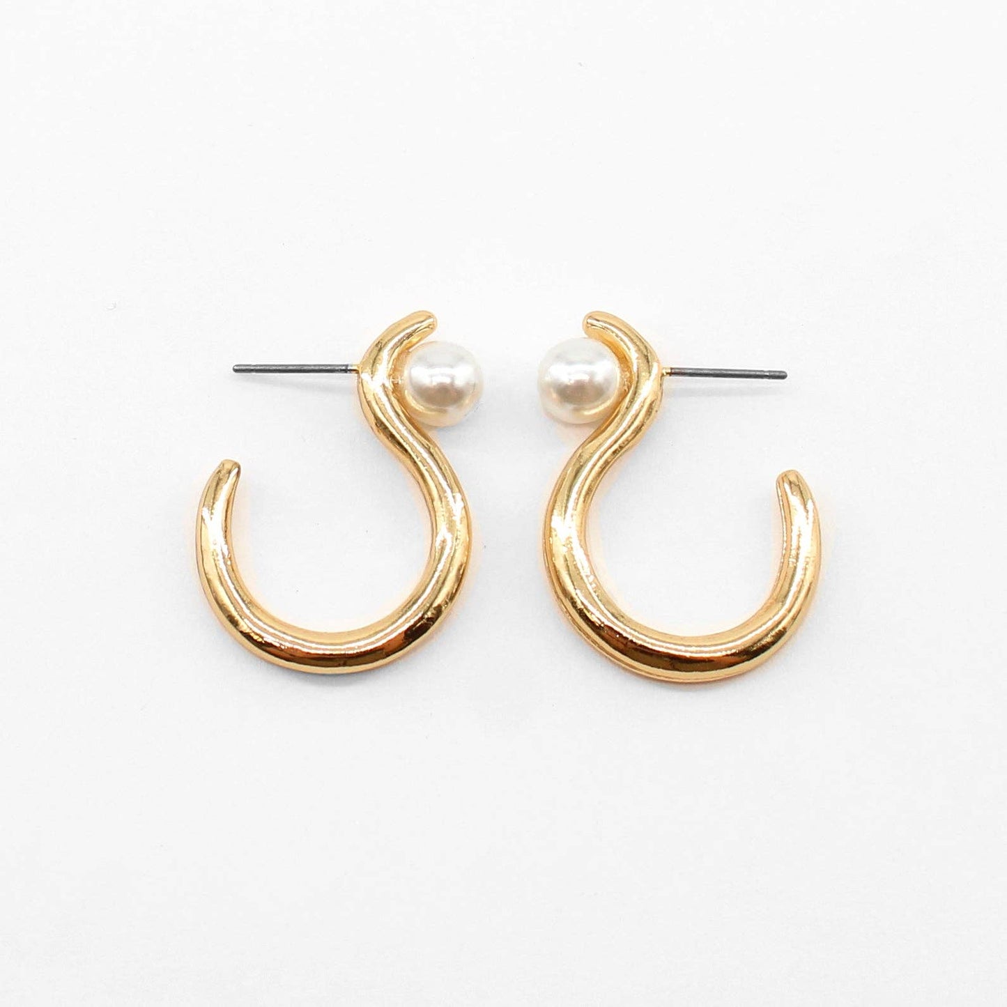 Gold Geometric Hoop with Pearl Earring