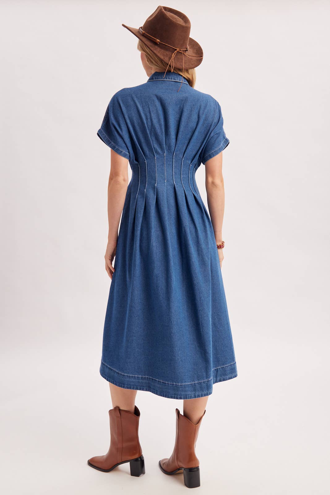 Denim Pleated Waist Dress