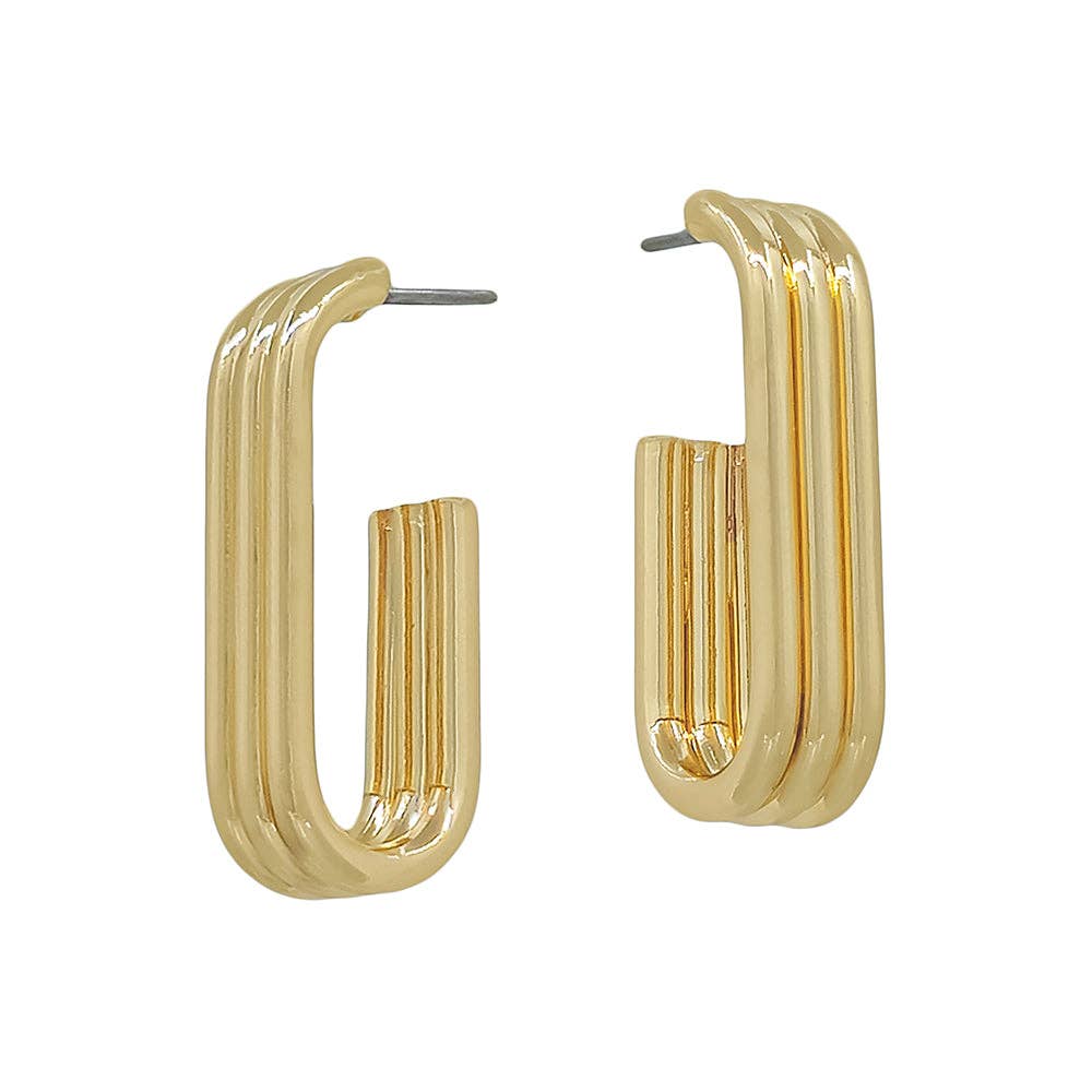 Gold Three Layered Tubing Oval Hoop Earring