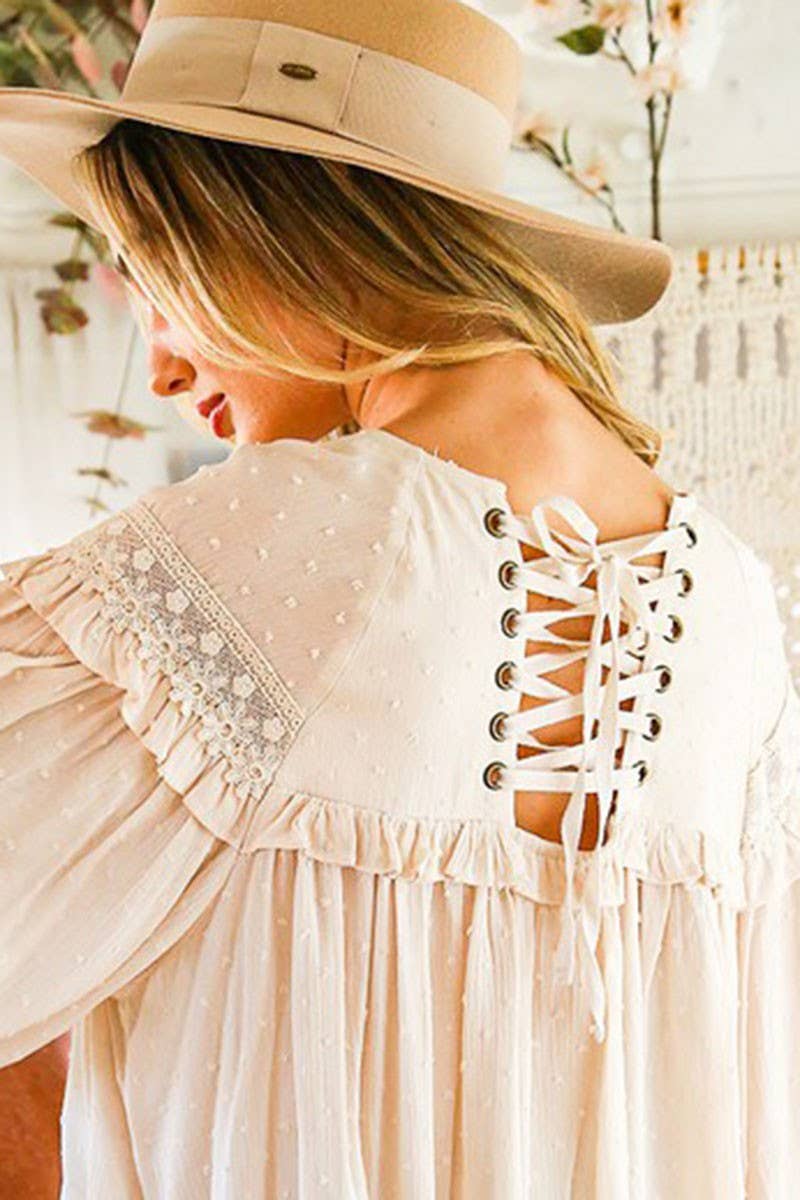 Lace-Up Back Detail Blouse