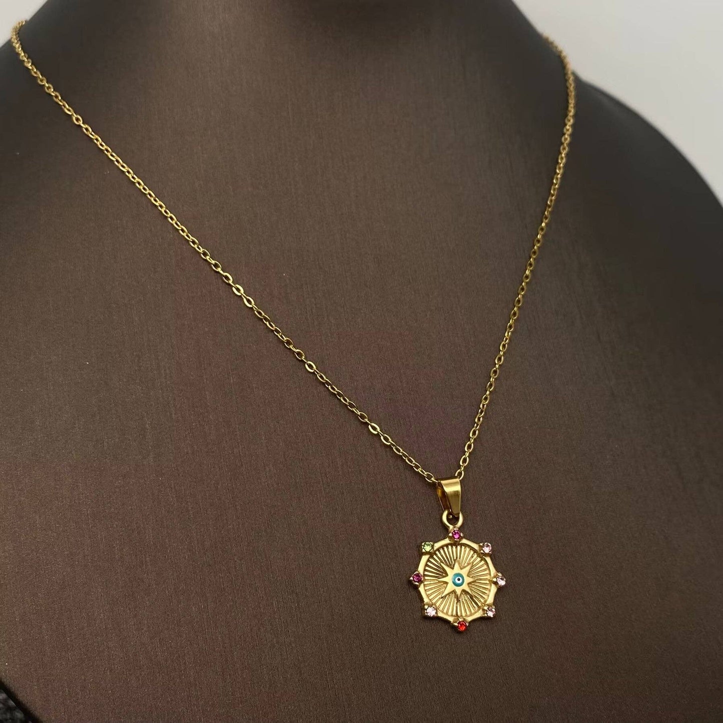 Enamel Evil Eyes Charm18K Gold Plated Necklace