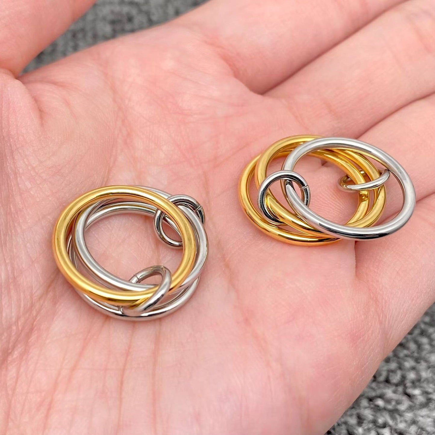 Two Tone 3 Ring Linked Together |18K Gold Plated