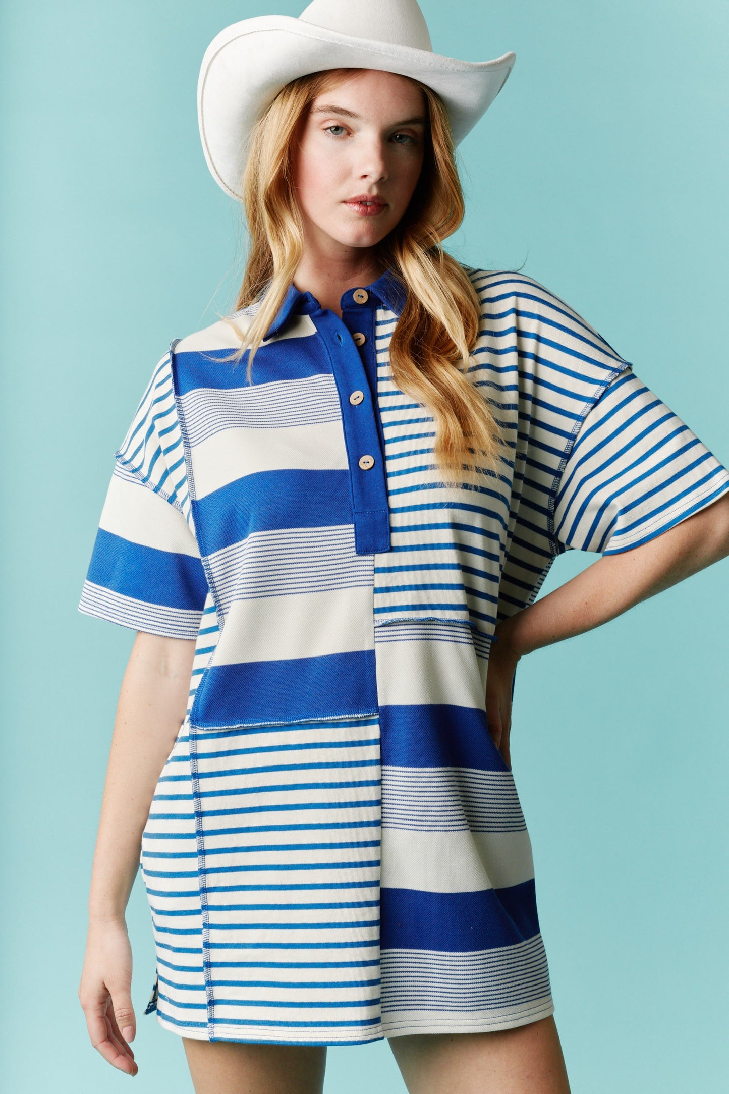 Multi Blue Stripe Tshirt Dress