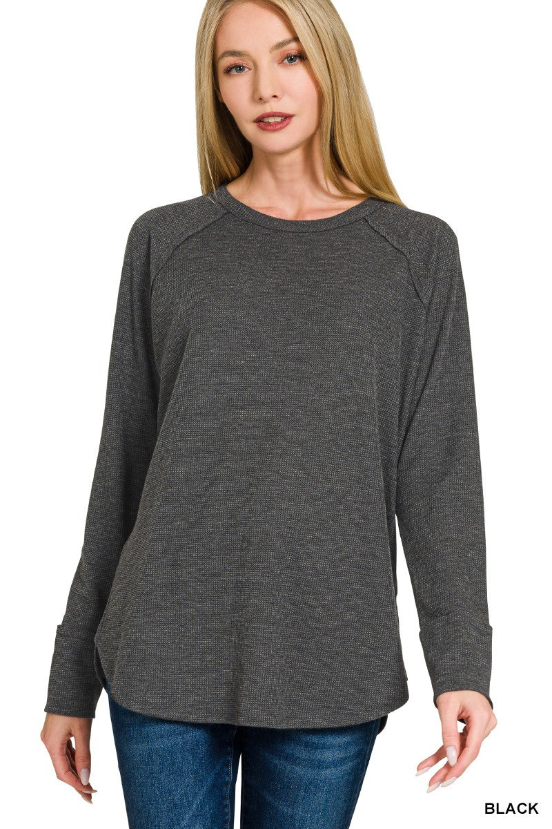 Black Waffle Henley Top