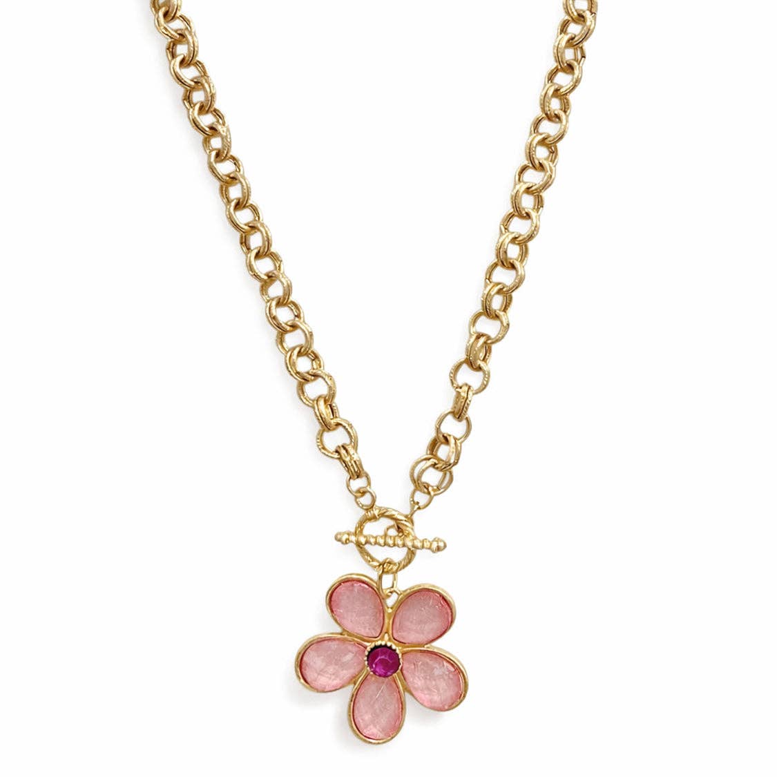 Pink and Gold Flower Necklace