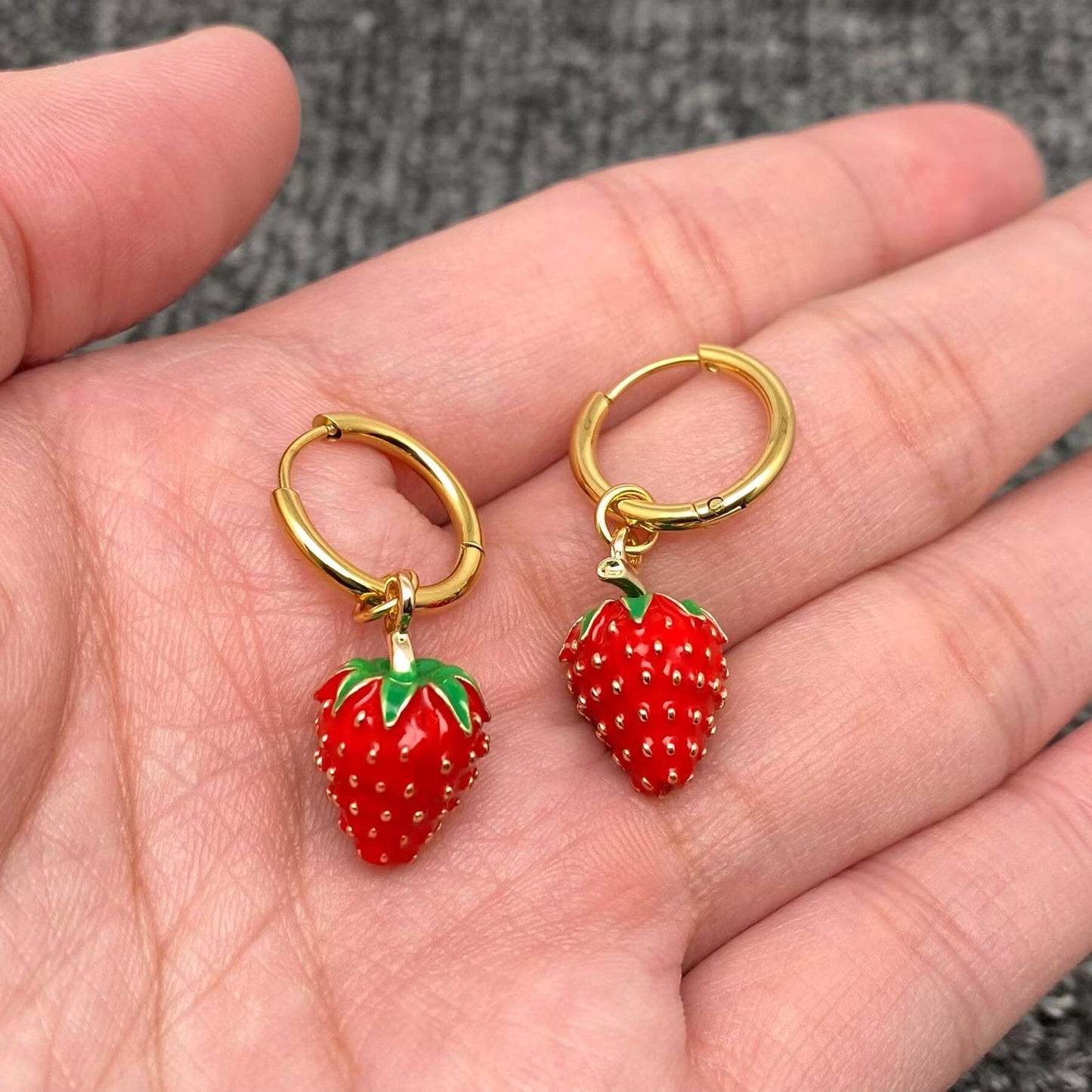 Strawberry Charm 18K Gold Plated Earrings