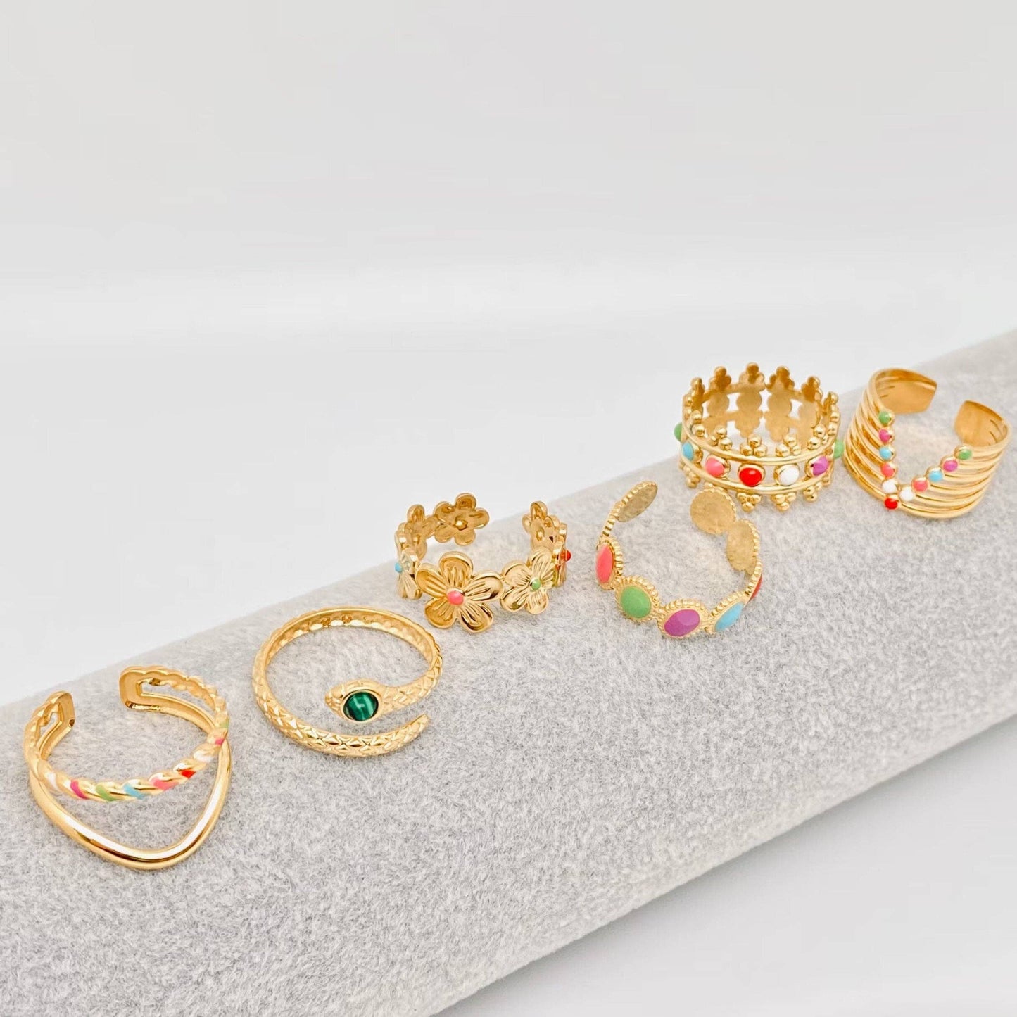 18K Gold Plated Colored V Ring