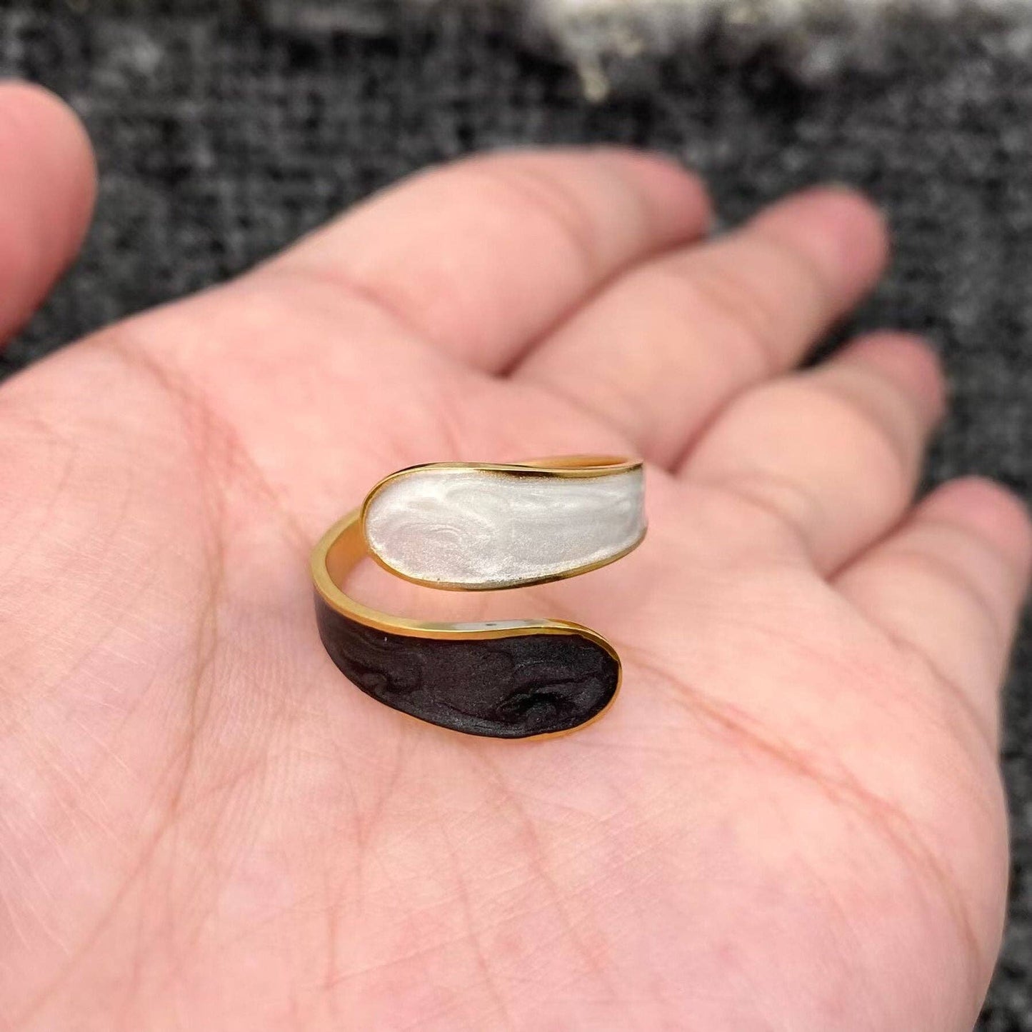 Two Tone Enamel 18K Gold Plated Adjustable Ring