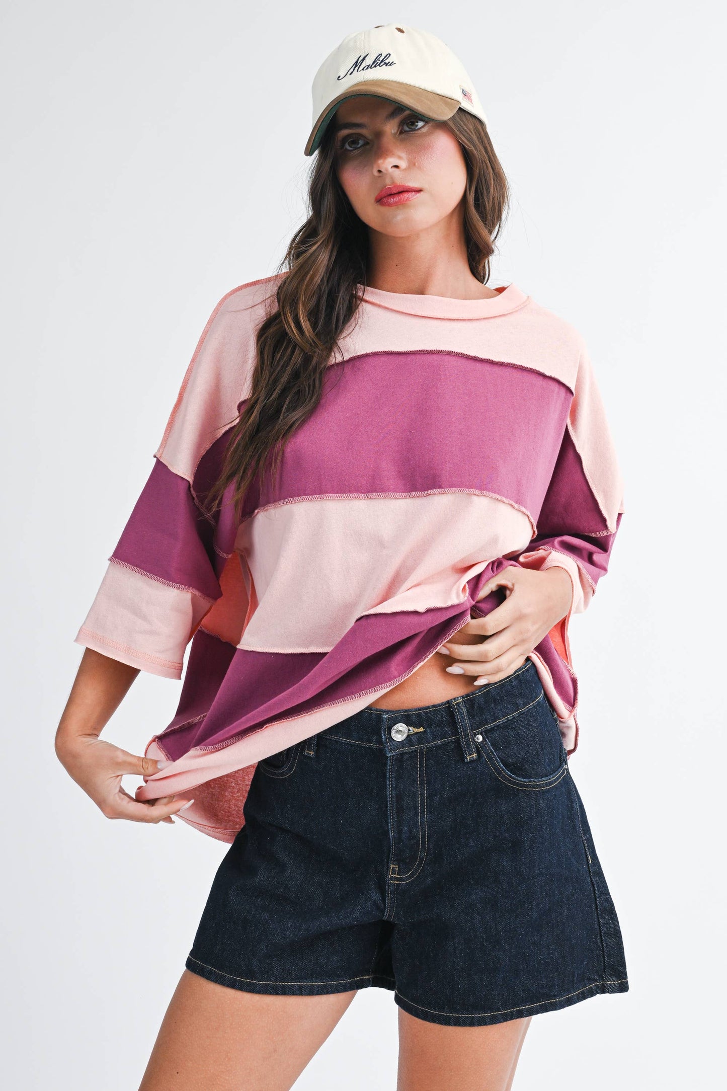 Salmon/Mauve Polly Color Block Top