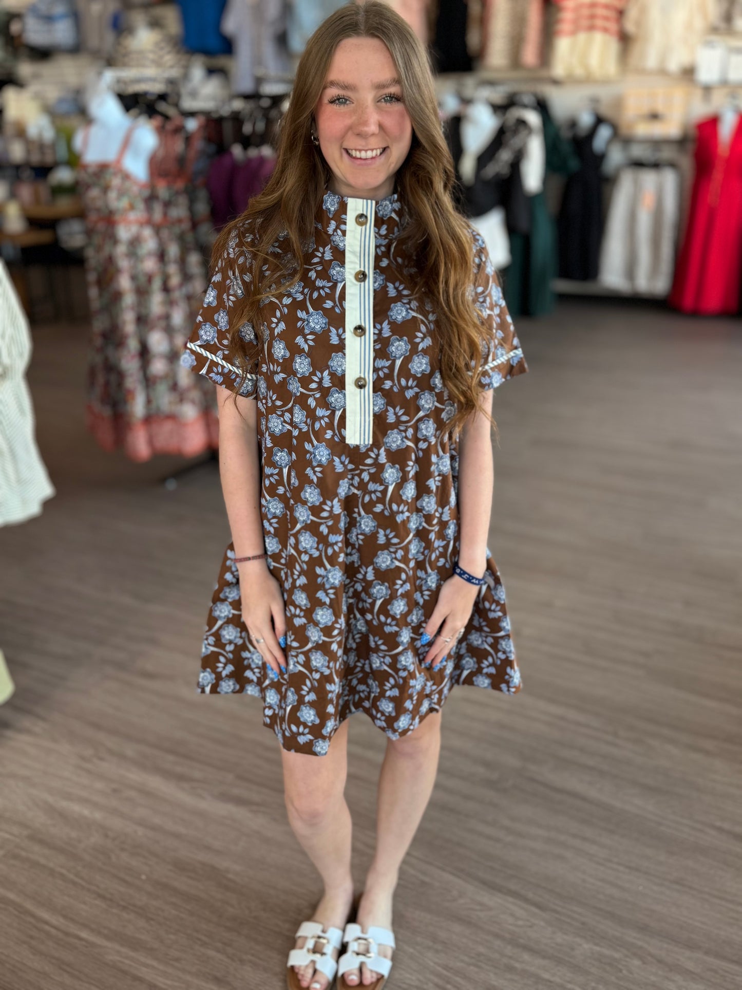 Brown Floral Dress w/Blue