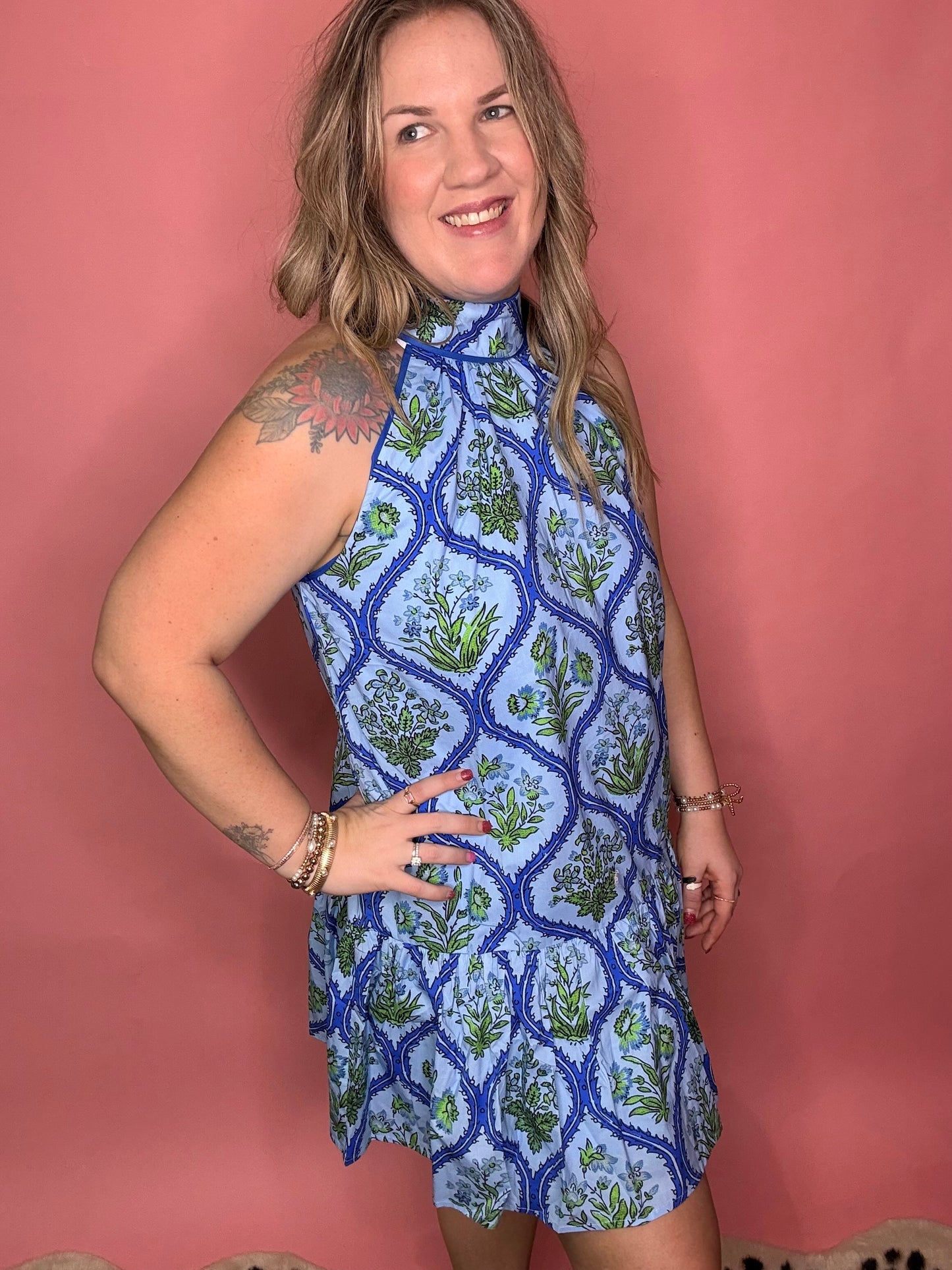 Blue Floral Dreams Halter Dress