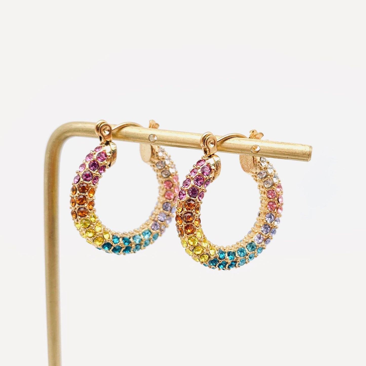 Rainbow Diamond Hoops