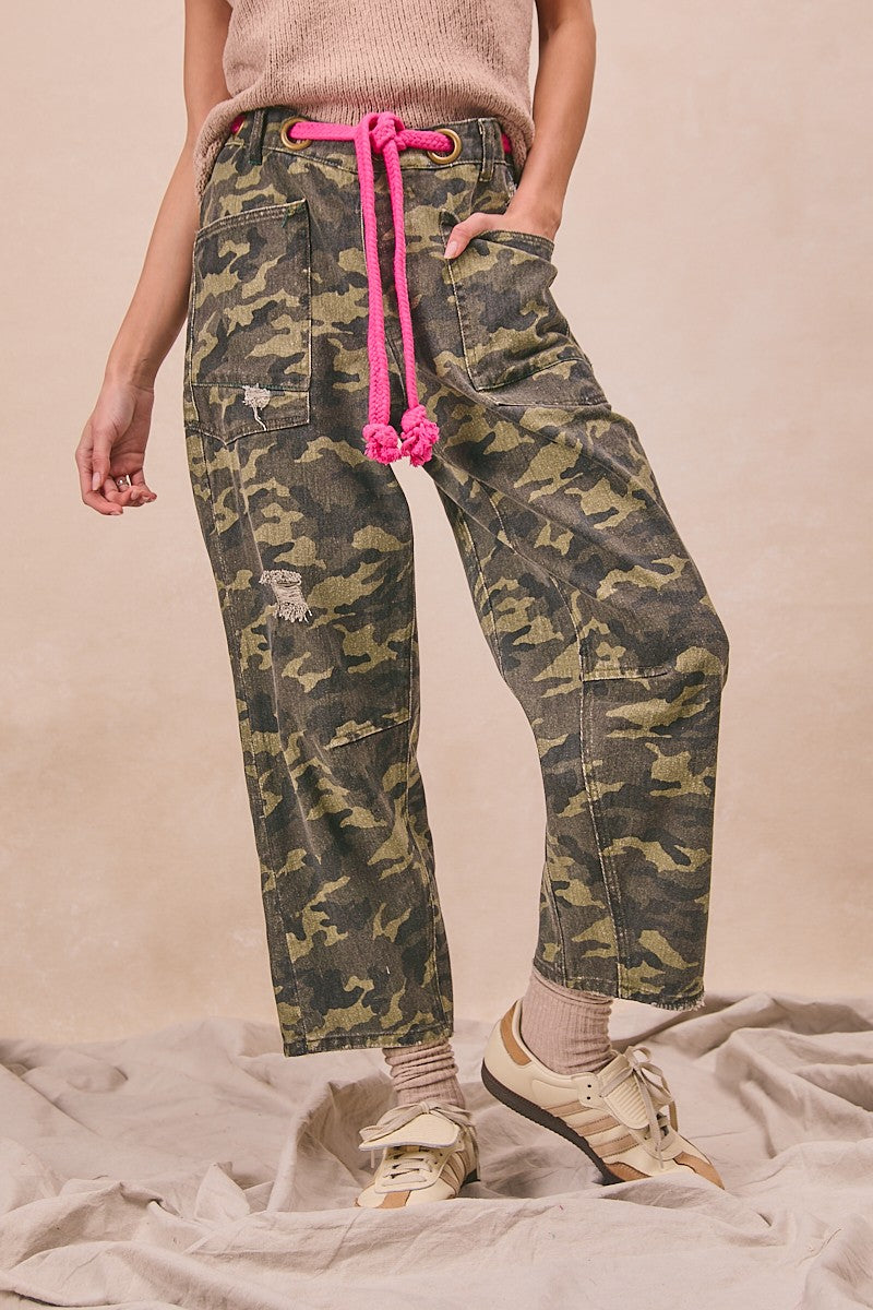 Camo Braided Pink Belt Pants