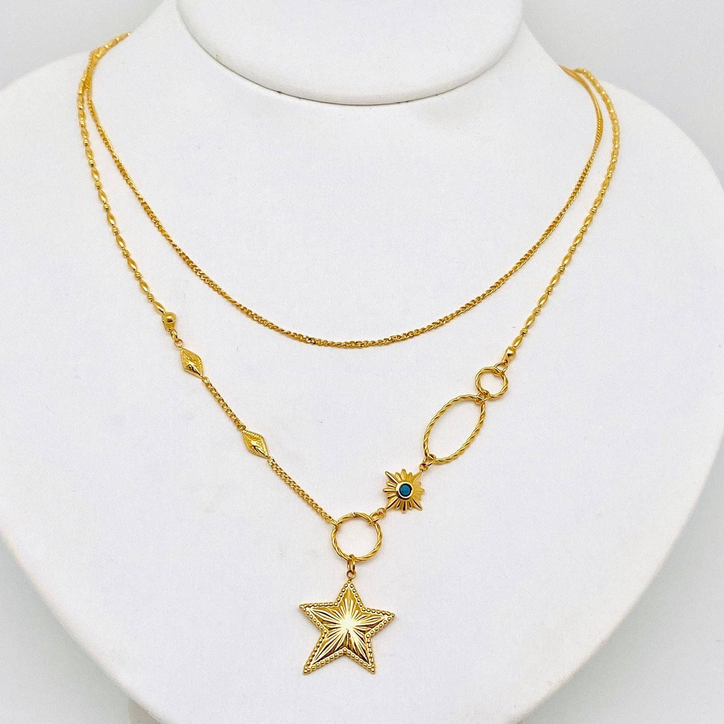 18k Gold Plated Star Charm Double Chain Necklace - FGS/MS