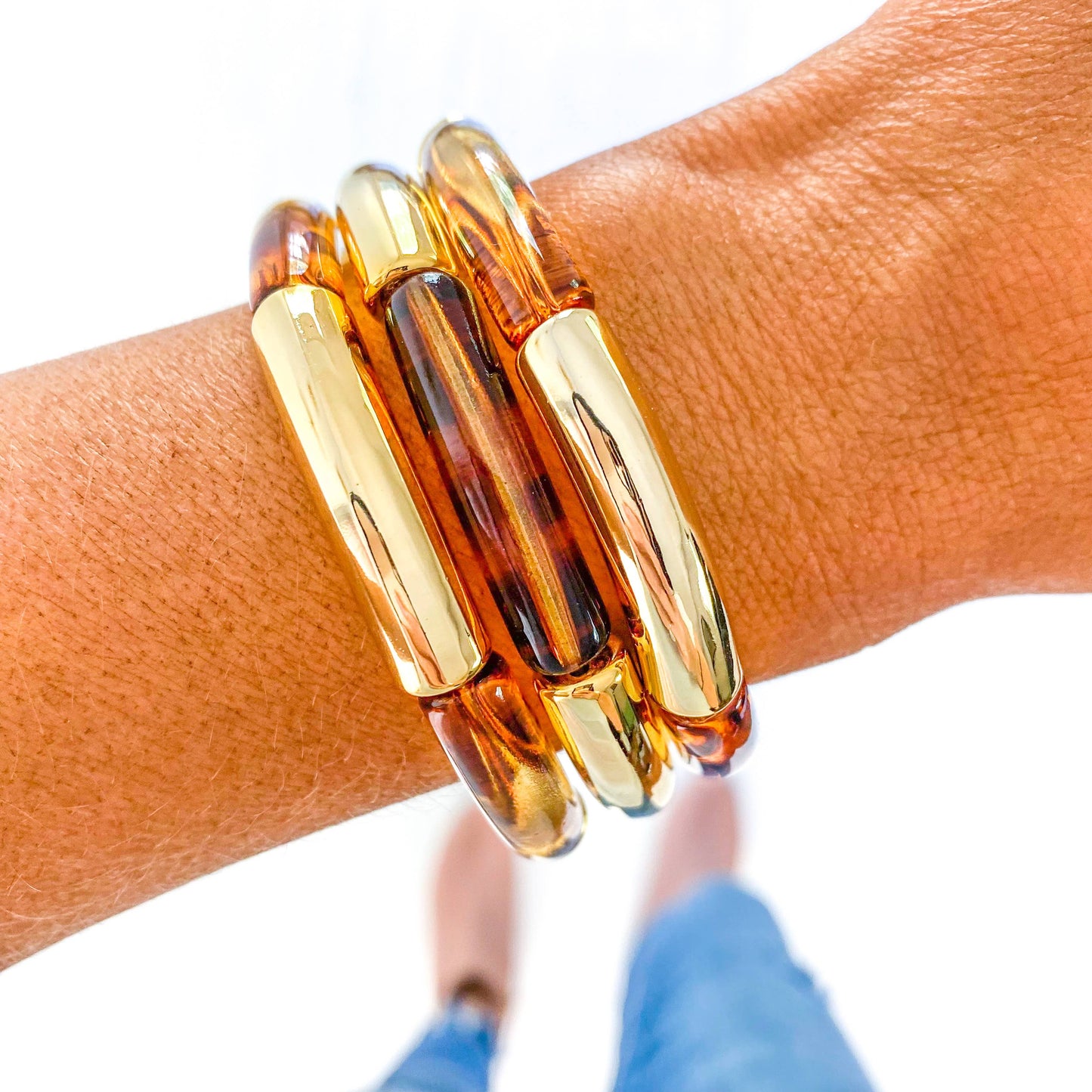 Brown/Gold Spotted Tube Bamboo Bracelet