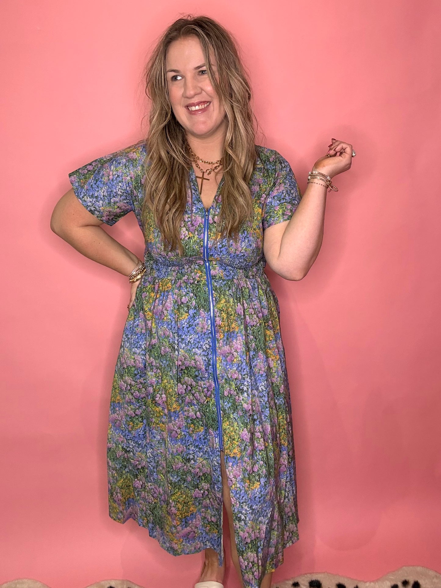 Blue Blossom Midi Dress