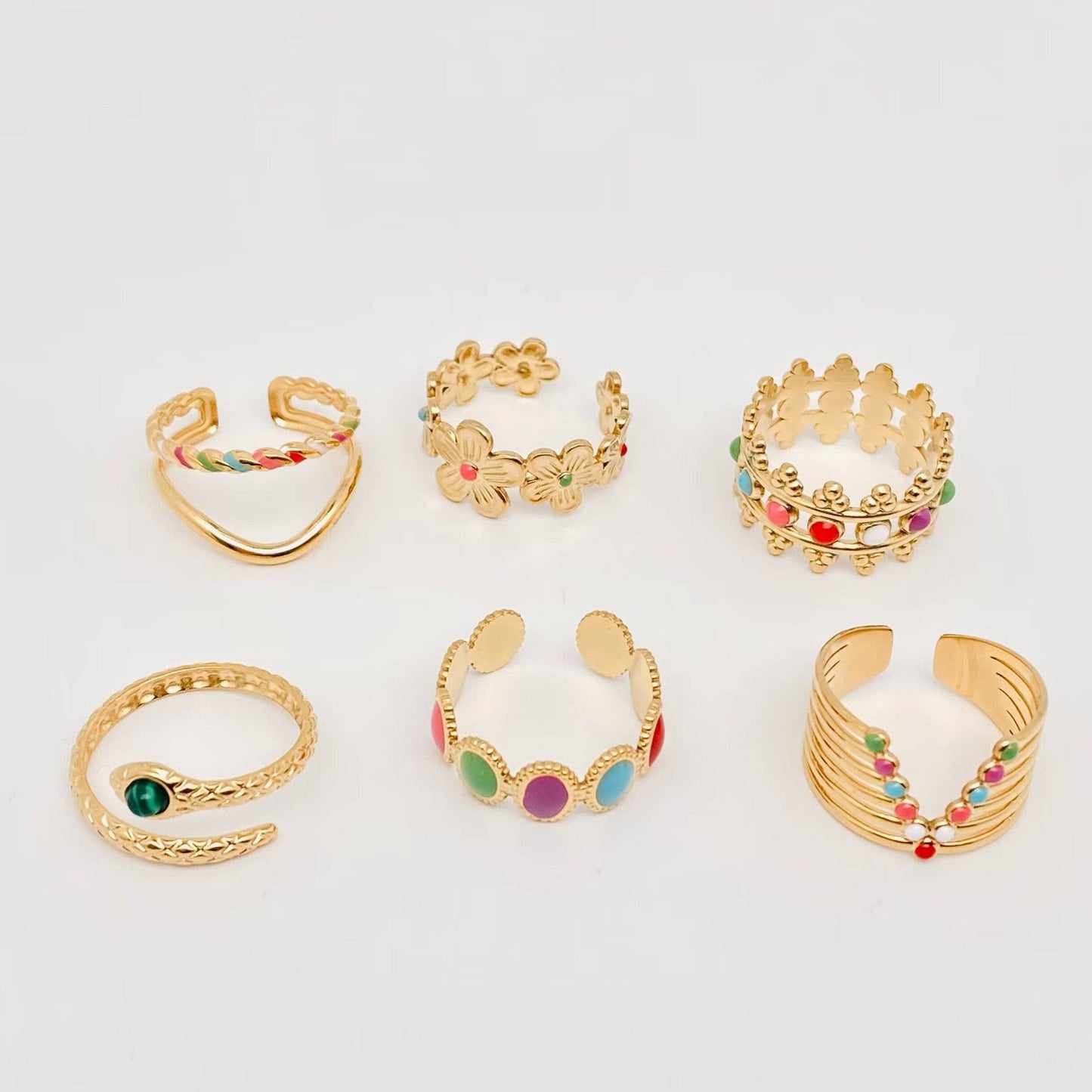 18K Gold Plated Colorful Basket Ring
