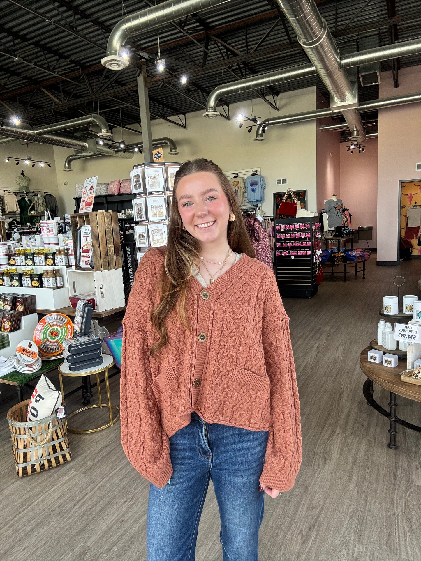 Terra Cotta Cable Knit Cardigan