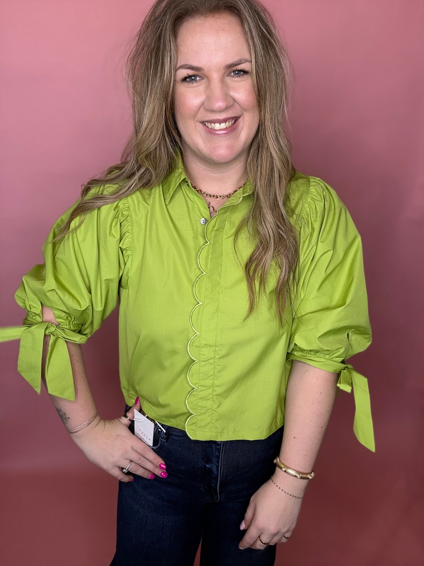 Chartreuse Scallop Blouse