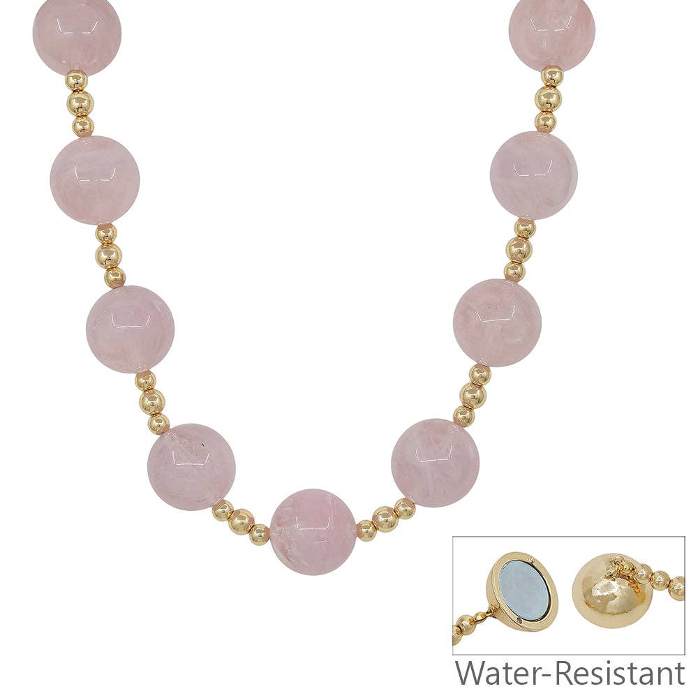 Water Resistant Large Pink Beaded Magnetic Closure Necklace