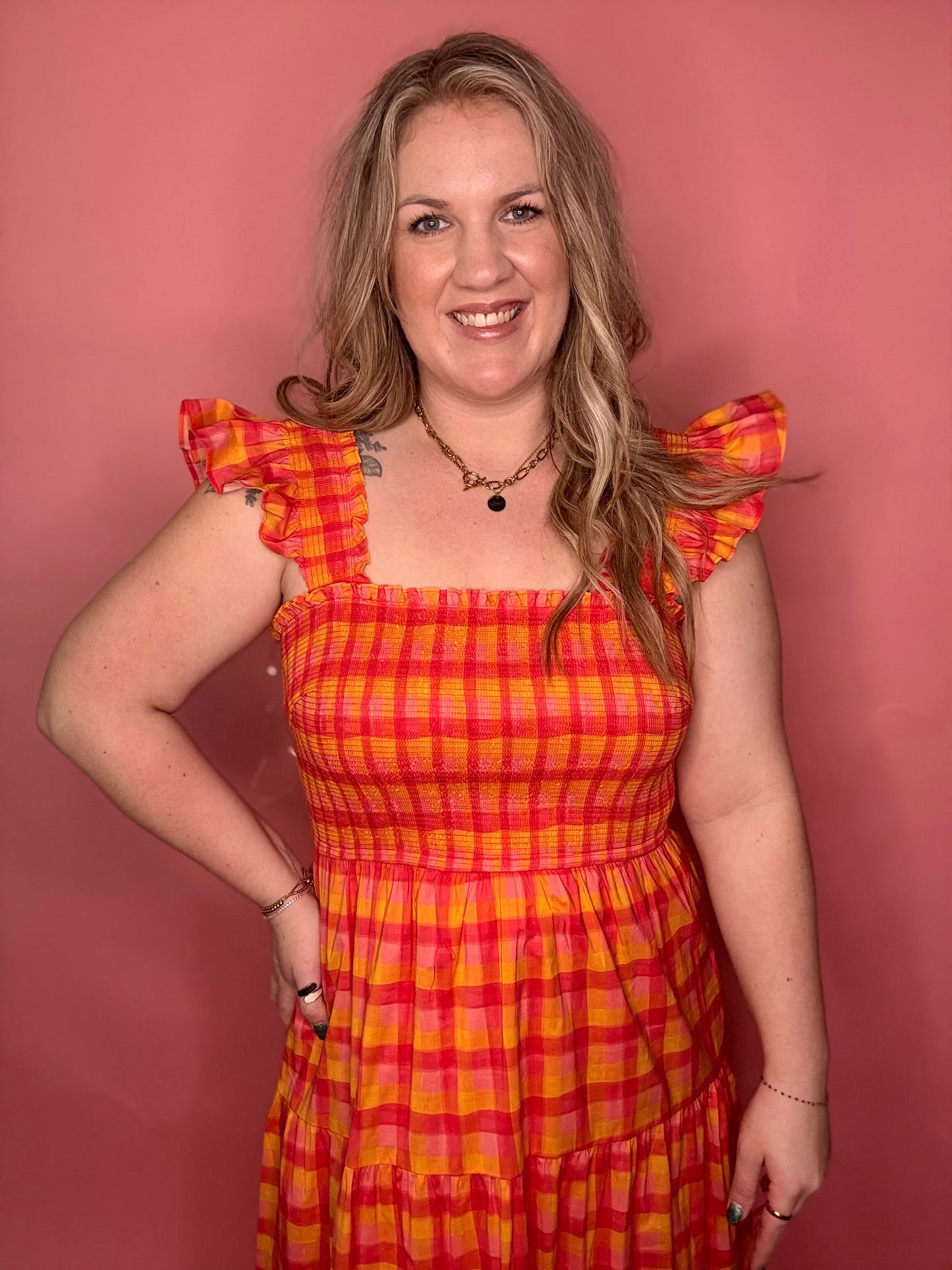Tangerine Gingham Dress
