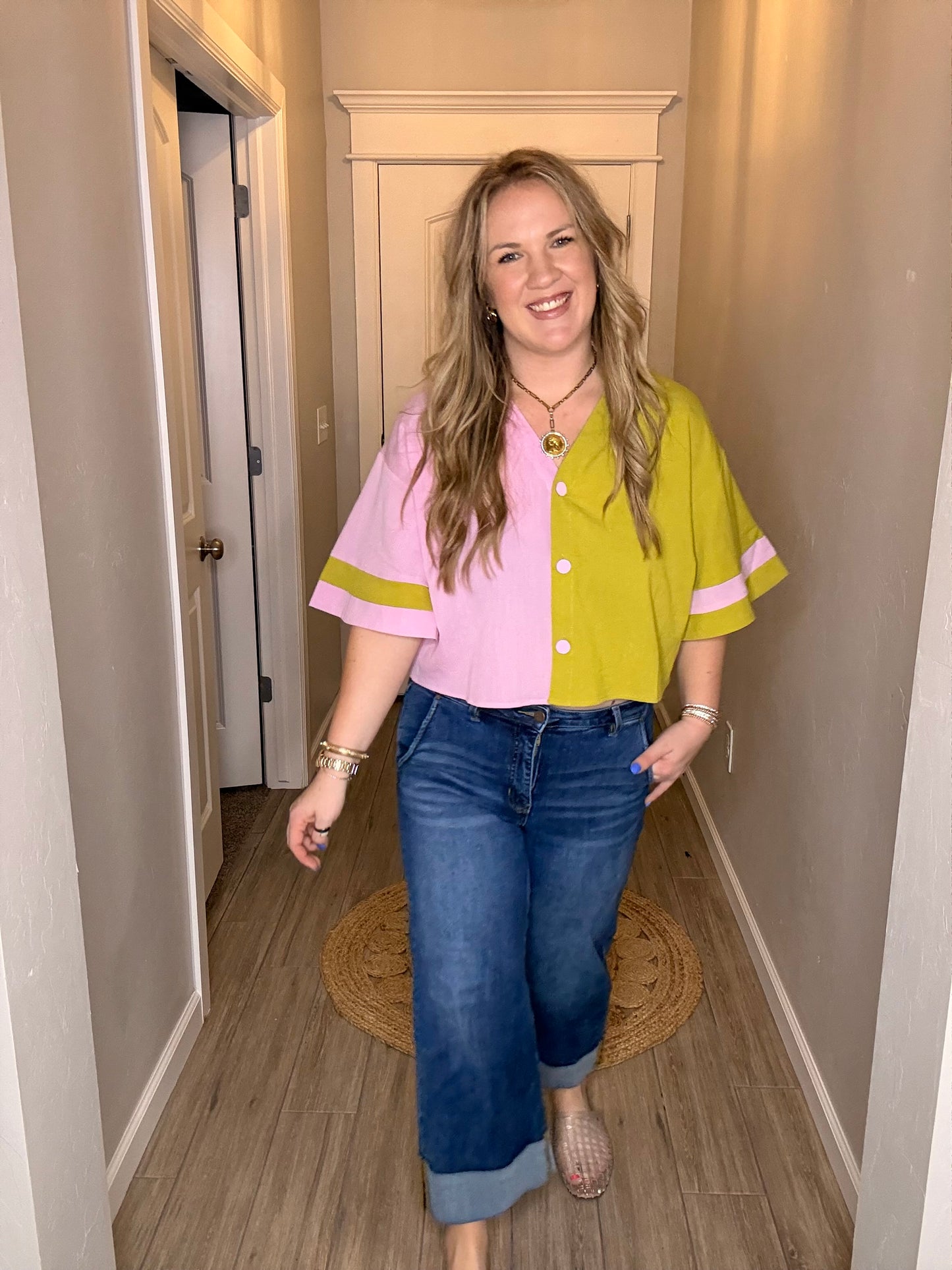 Split Kiwi Button Blouse