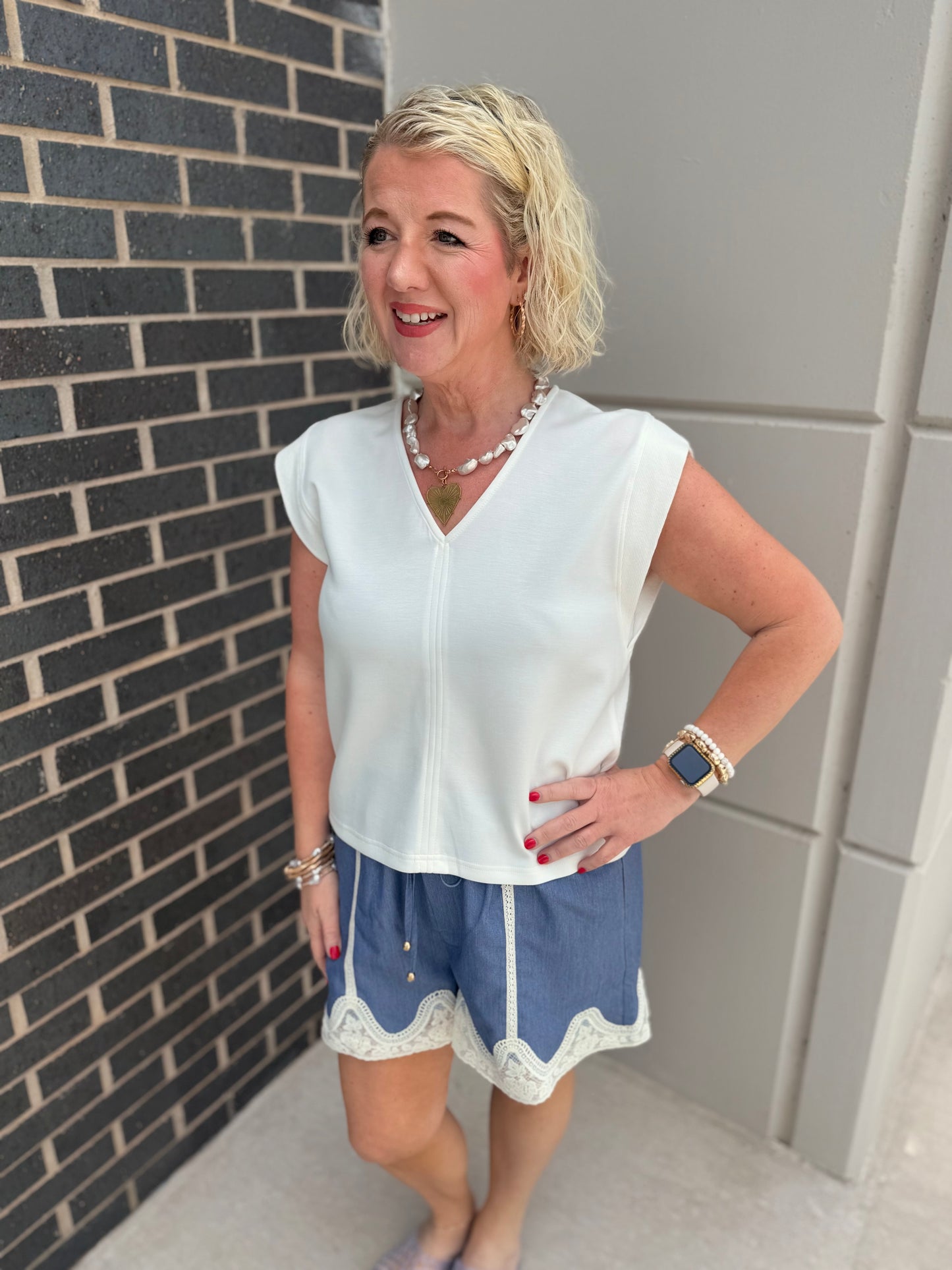 Chambray Lace Shorts