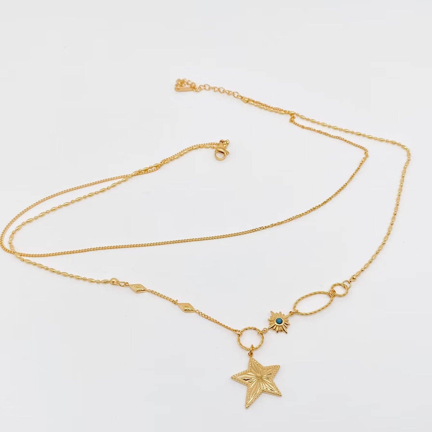 18k Gold Plated Star Charm Double Chain Necklace - FGS/MS