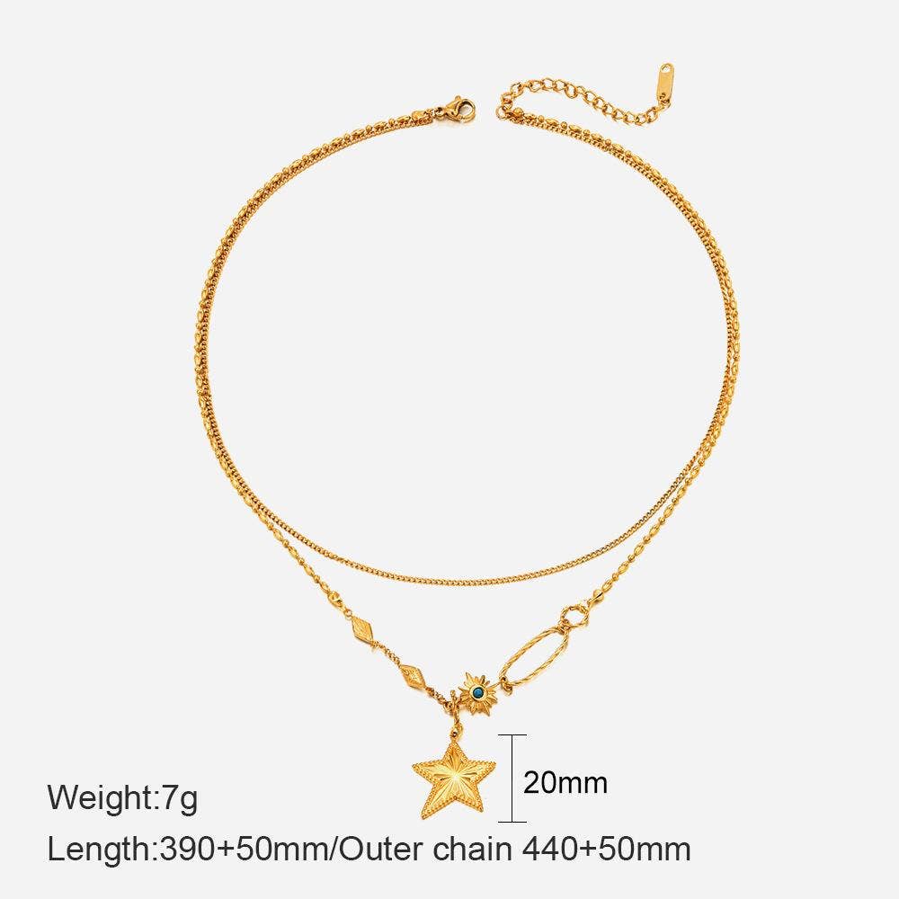 18k Gold Plated Star Charm Double Chain Necklace - FGS/MS
