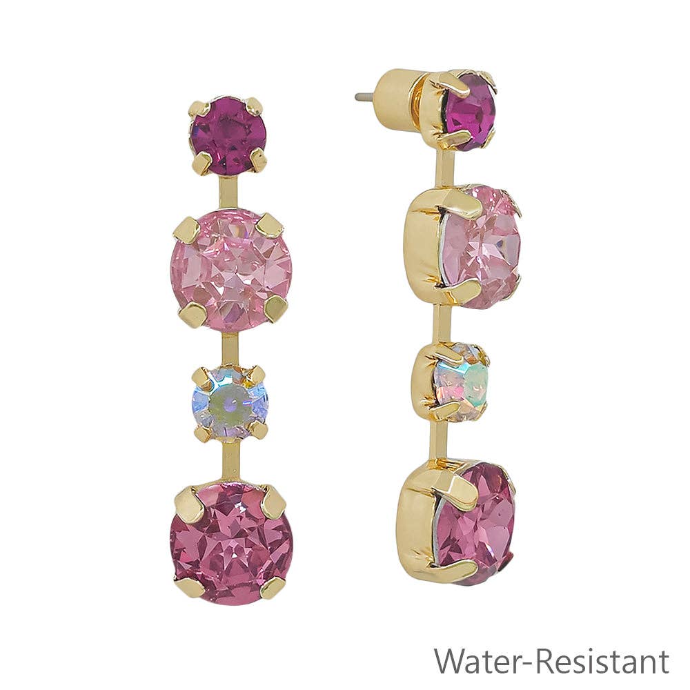 WR Dark & Light Pink Crystal Stud Drop Earring