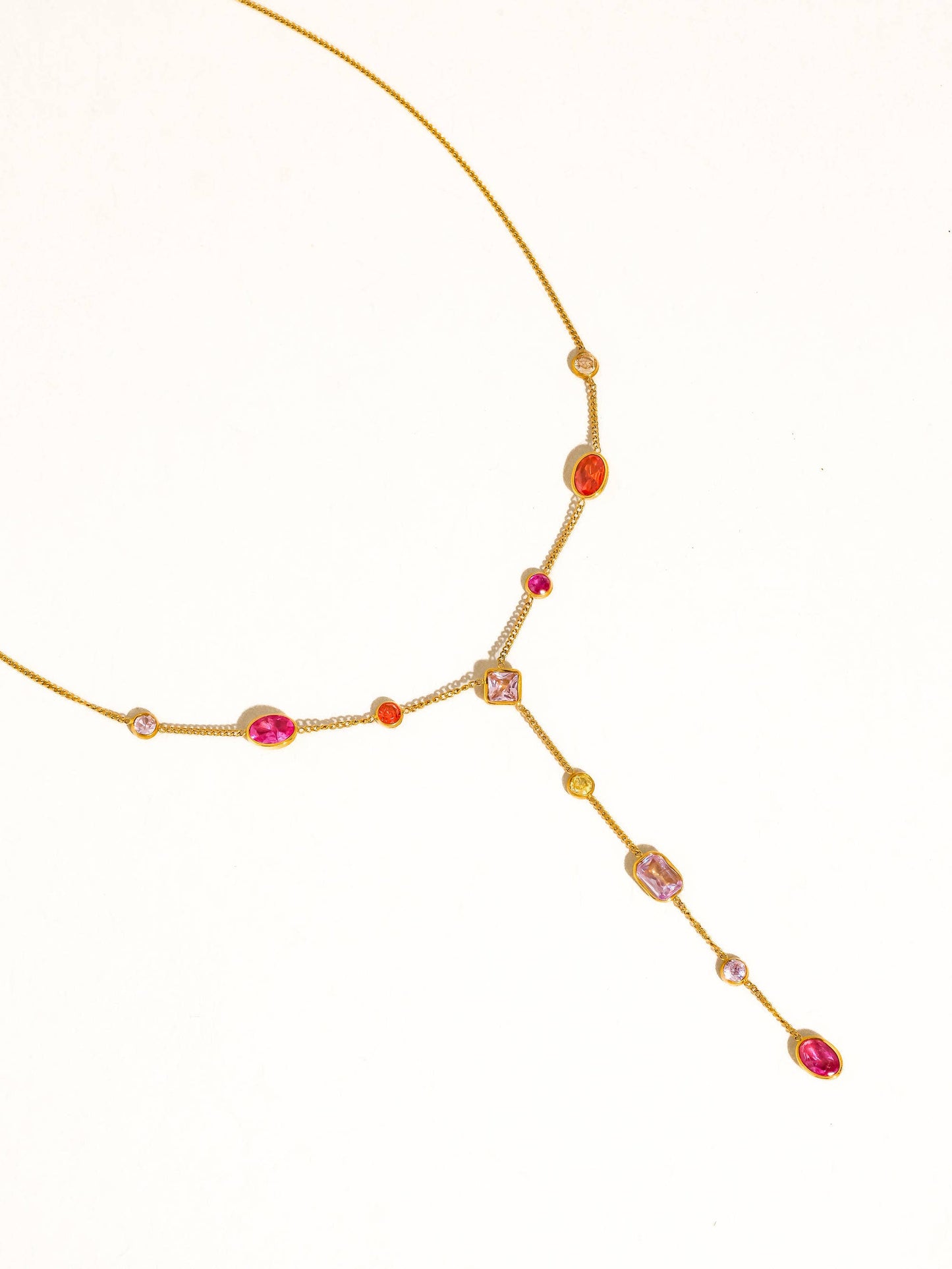 Briennon 18K Gold Non-Tarnish Colorful Beaded Y Necklace: Multi-Colored