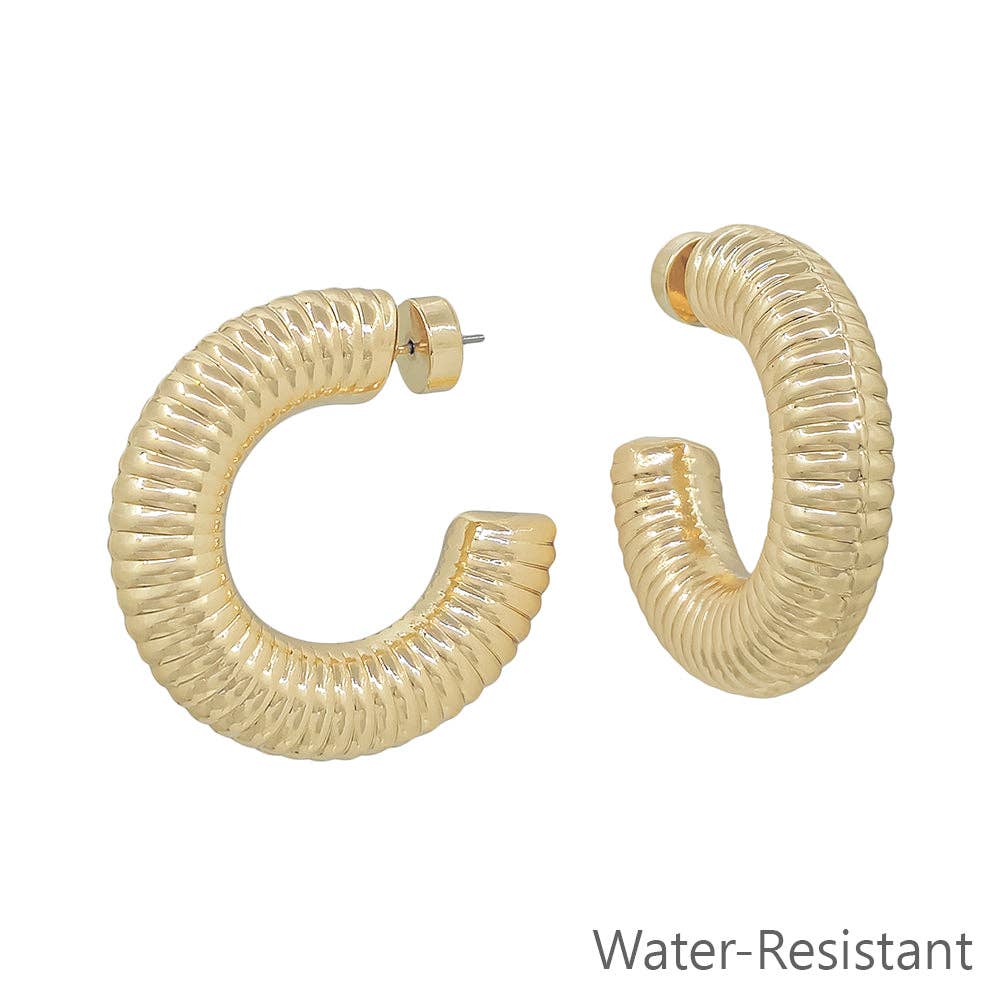 Thick Gold Spiral Water Resistant Hoop Earring