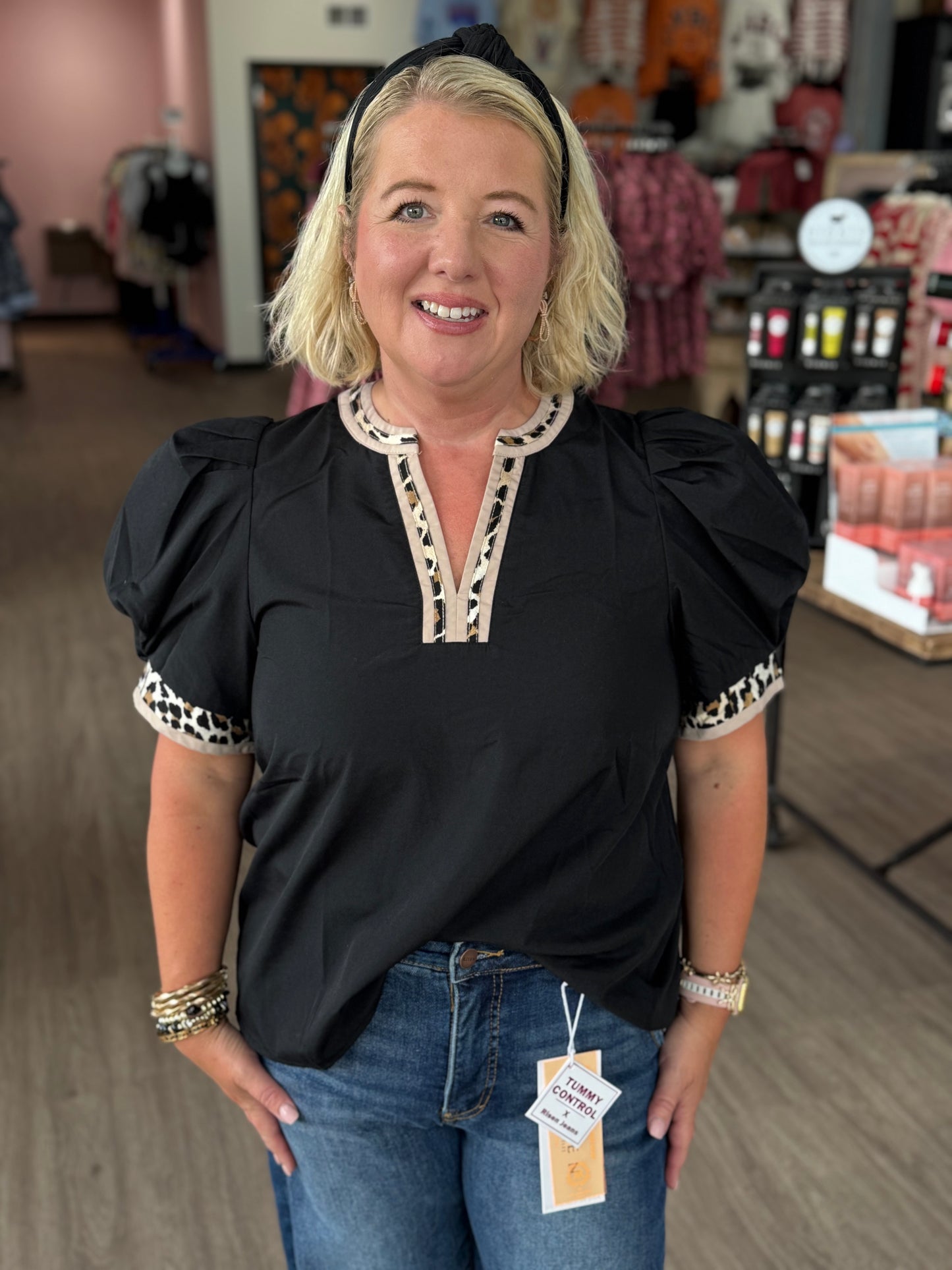 Black Leopard Accent Top