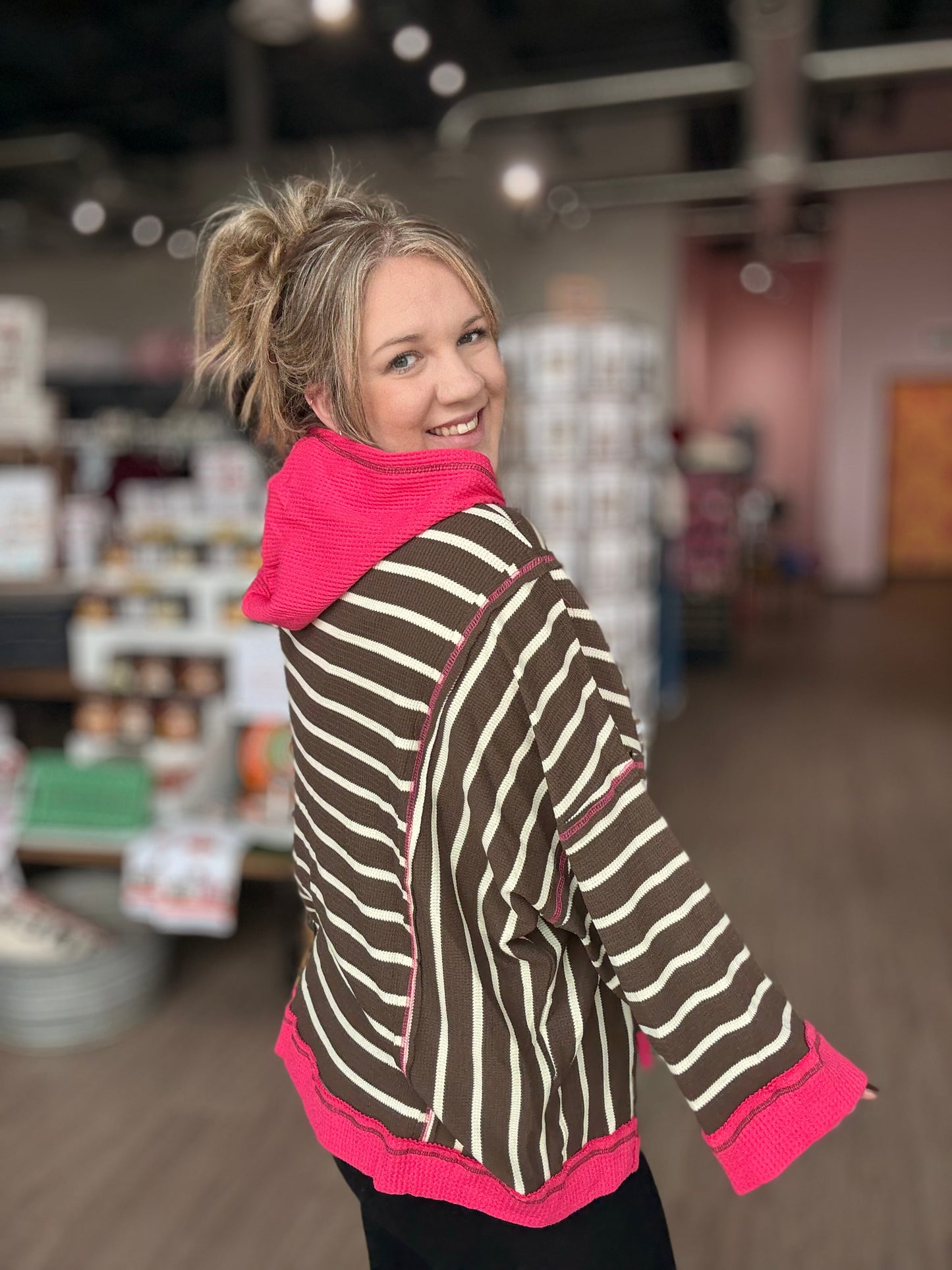 Brown Stripe w/Hot Pink Accents