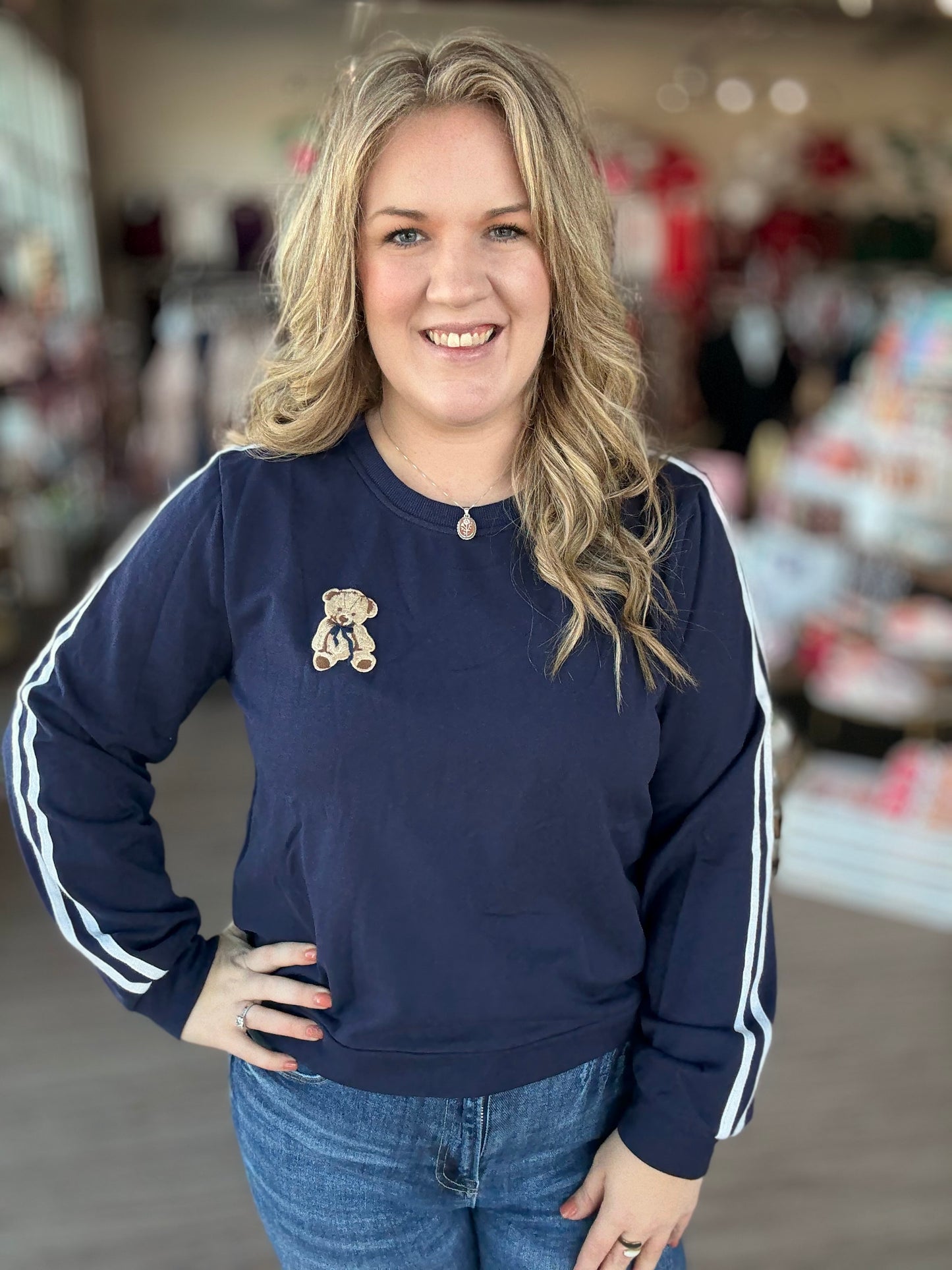 Navy Stripe Teddy Sweater