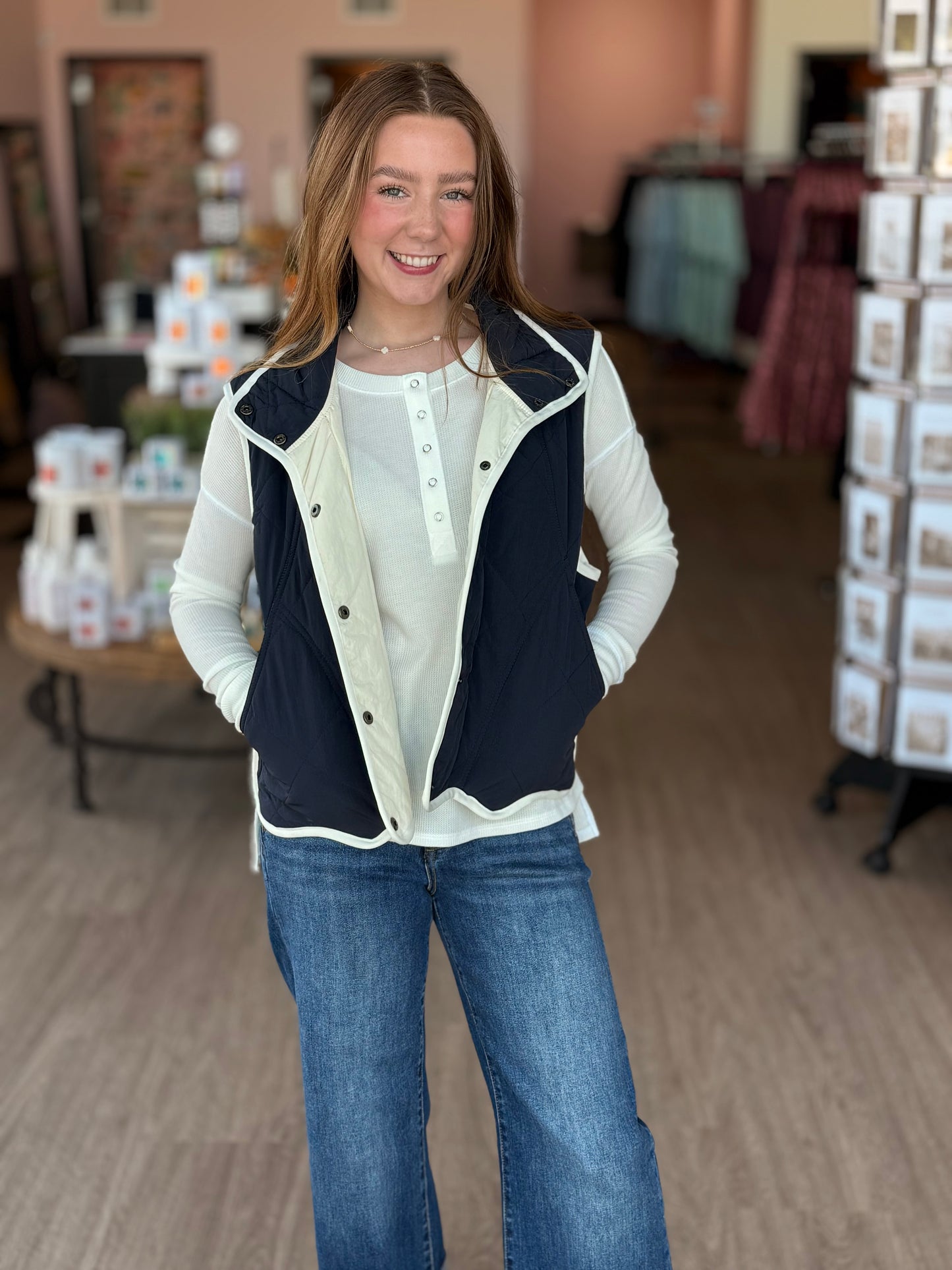 Navy Vest w/Cream Lining