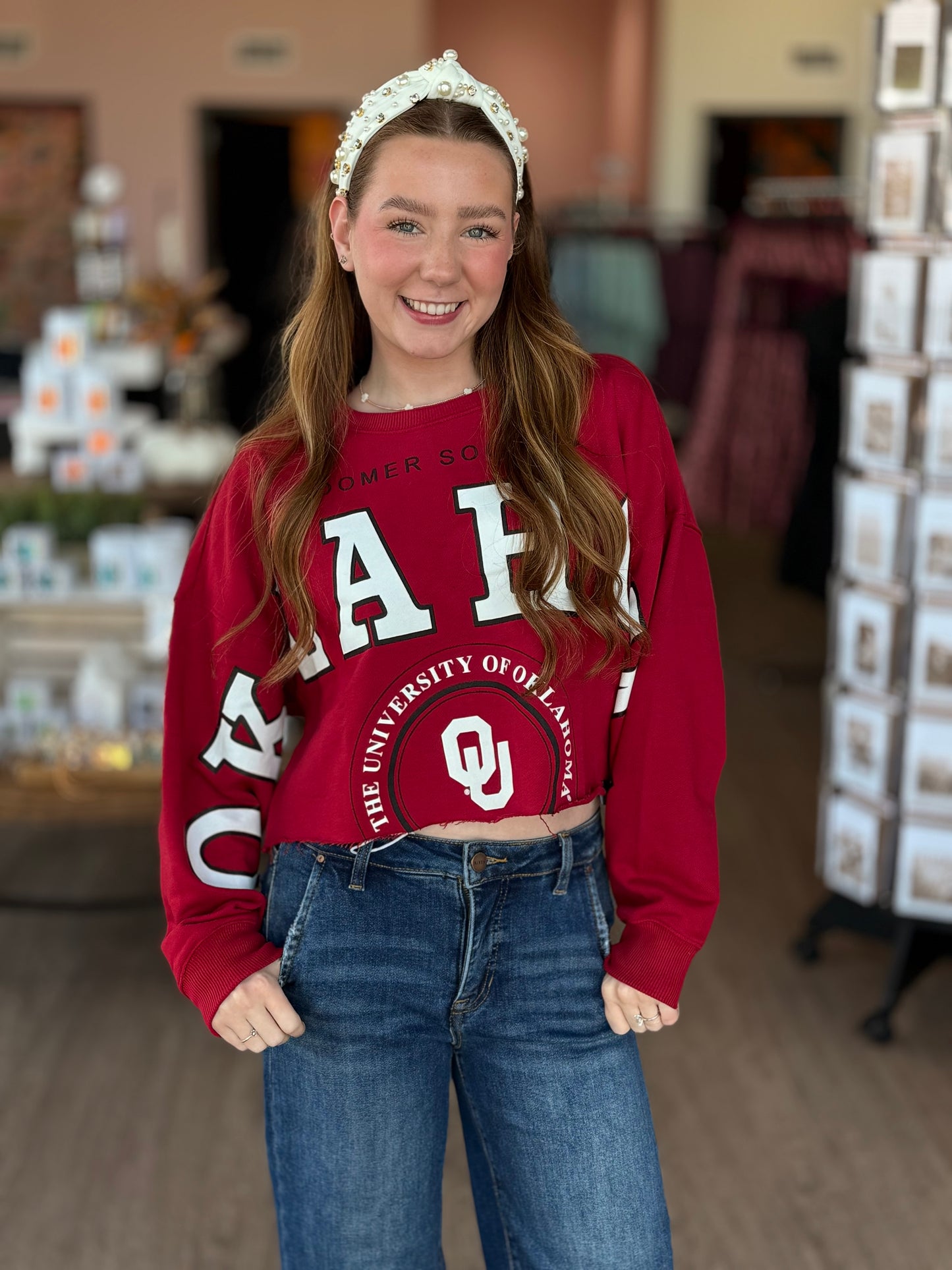 Sooner Red Sleeve Crop Top