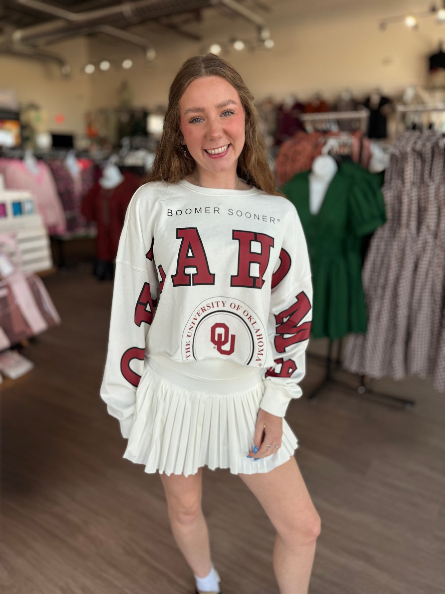 Sooner White Sleeve Crop Top