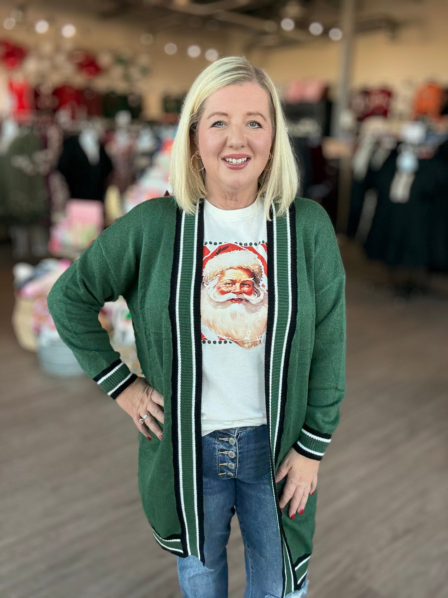 Green Striped Accent Cardigan