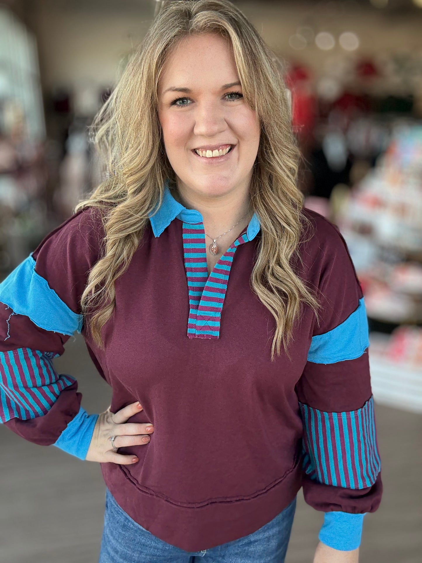 Wine Striped Rugby Pullover