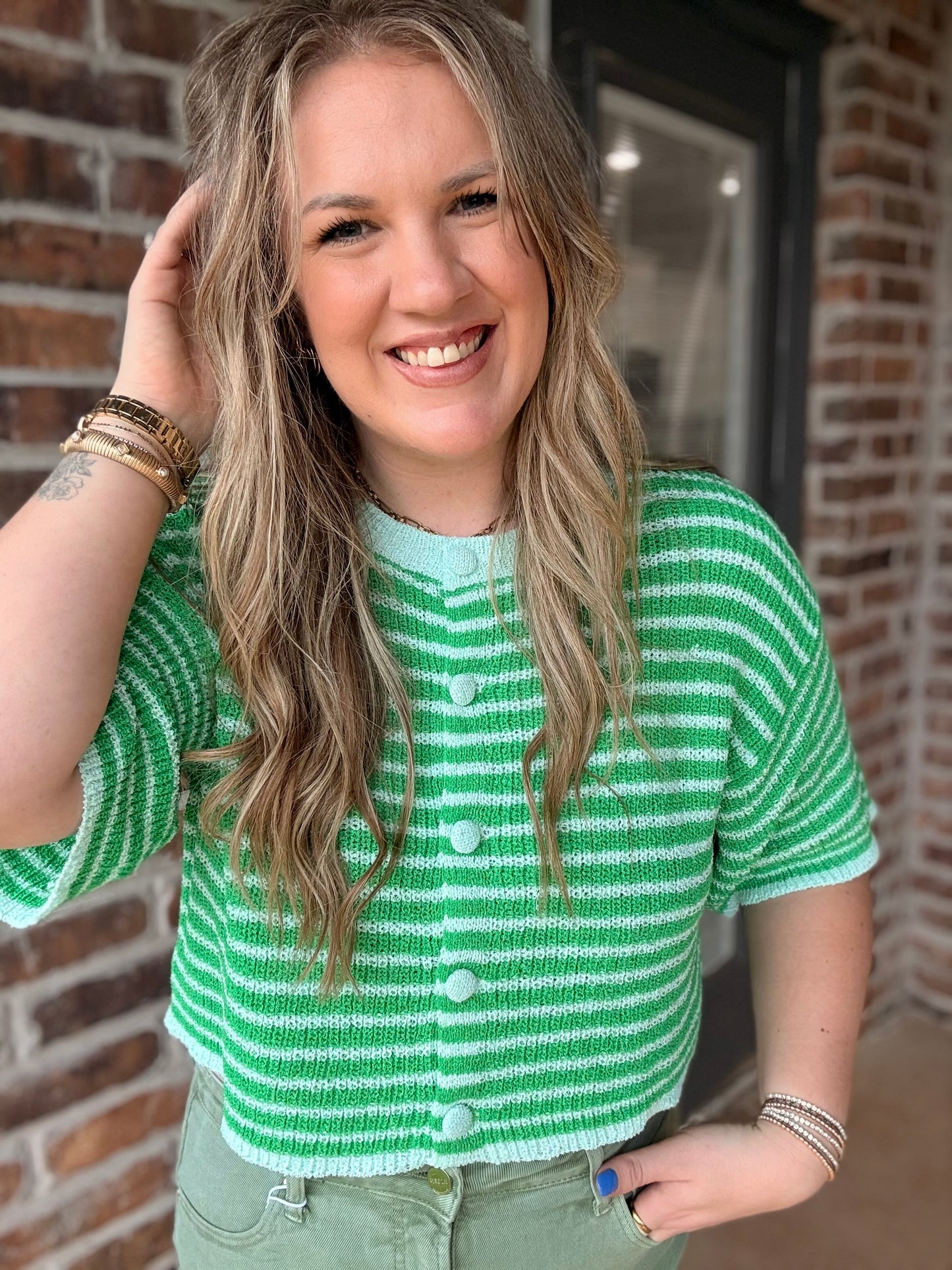 Hamptons Green Stripe Top