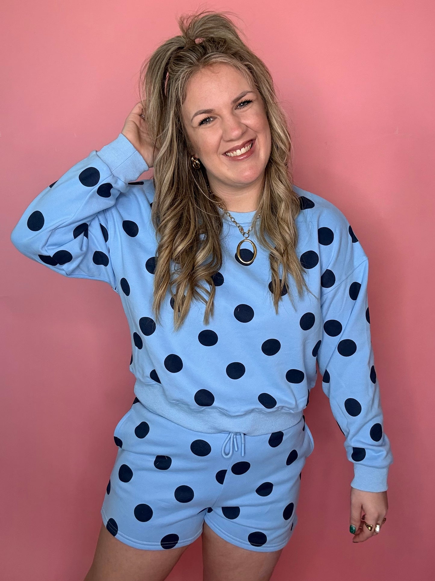 Sky Blue Polka Dot Sweatshirt
