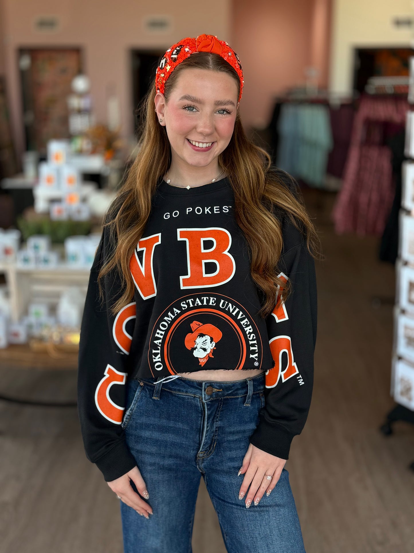 Cowboys Black Sleeve Crop Top