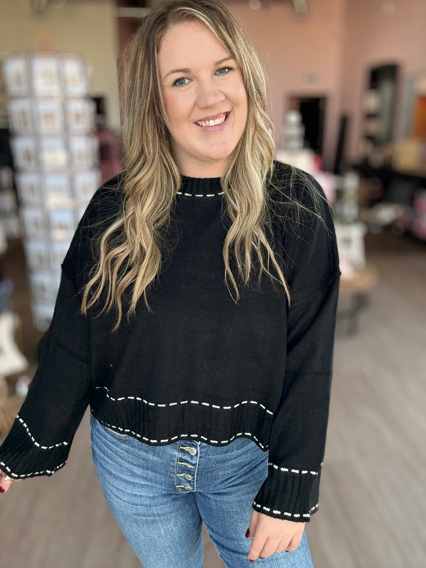 Black Sweater w/White Stitch