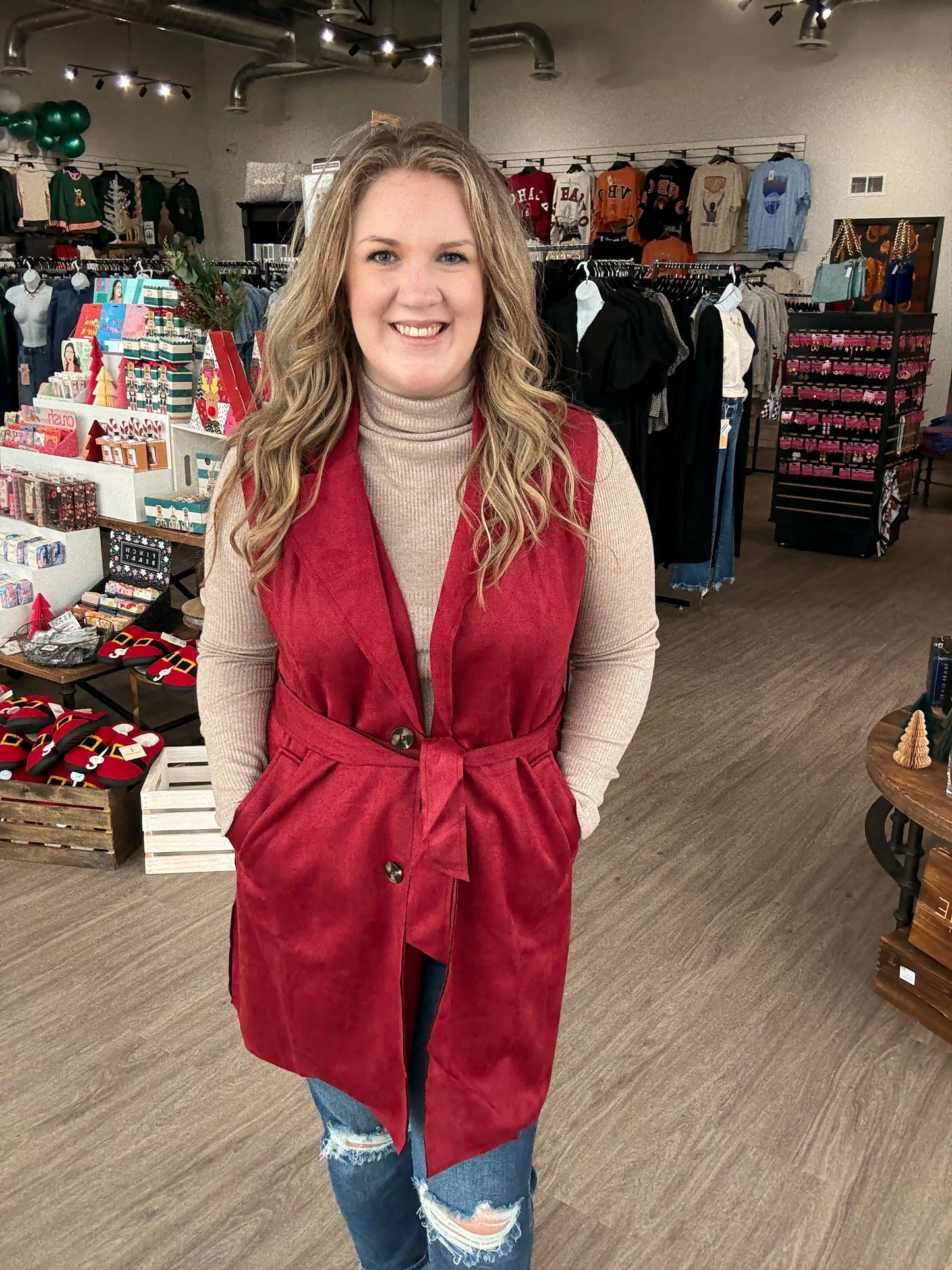 Black Friday- Red Belted Long Vest