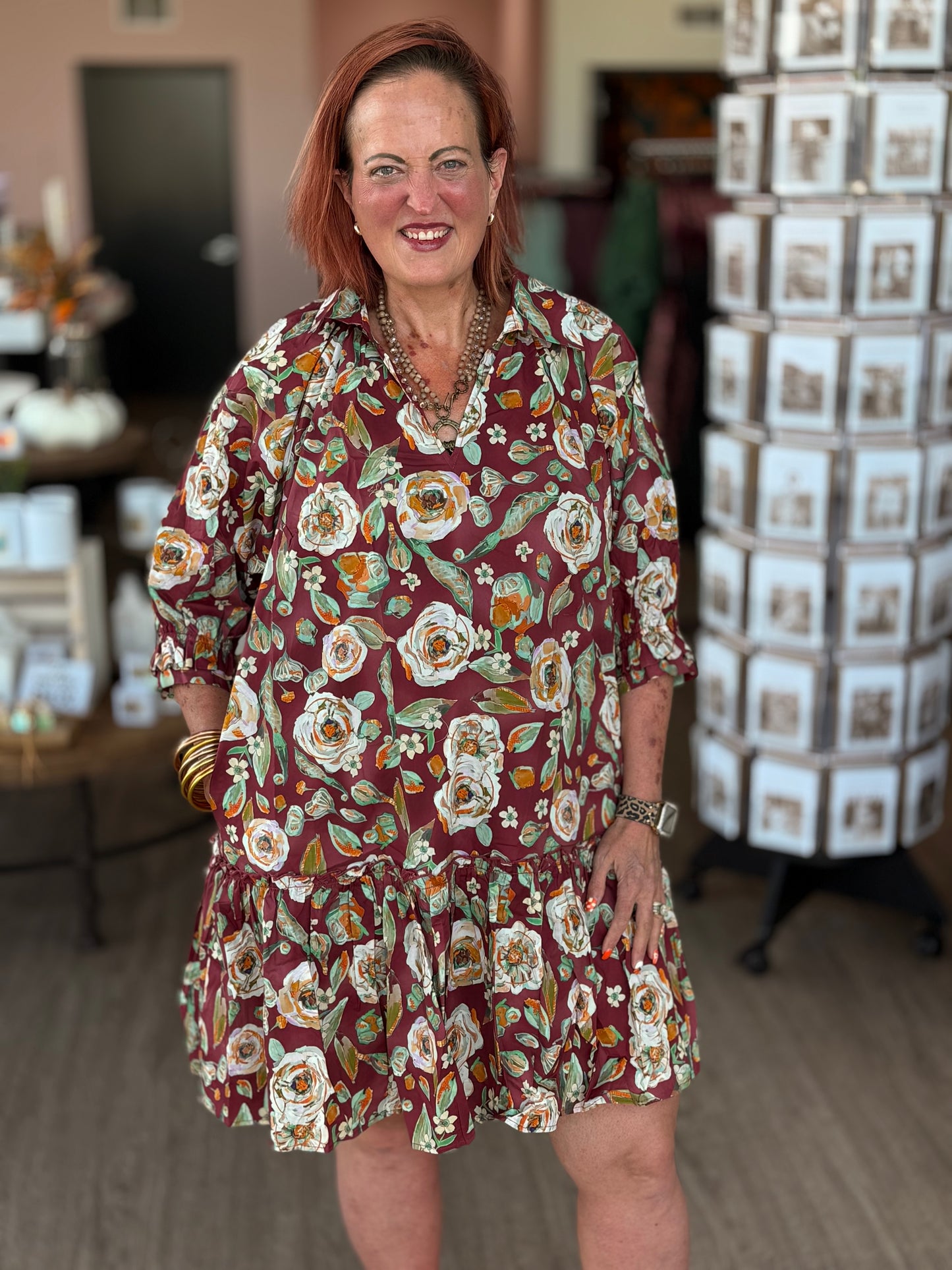 Burgundy Large Flower Dress